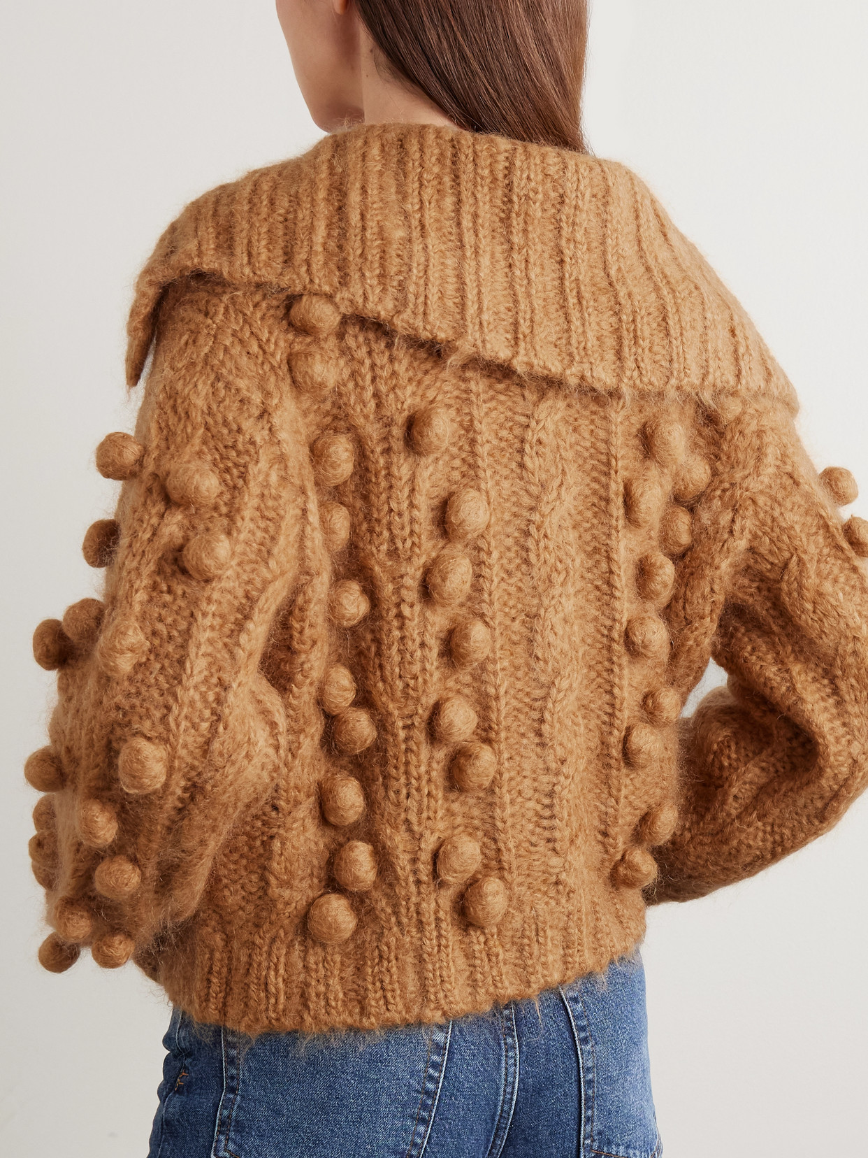Frame Bauble Pompom-embellished Mohair-blend Cardigan In Brown