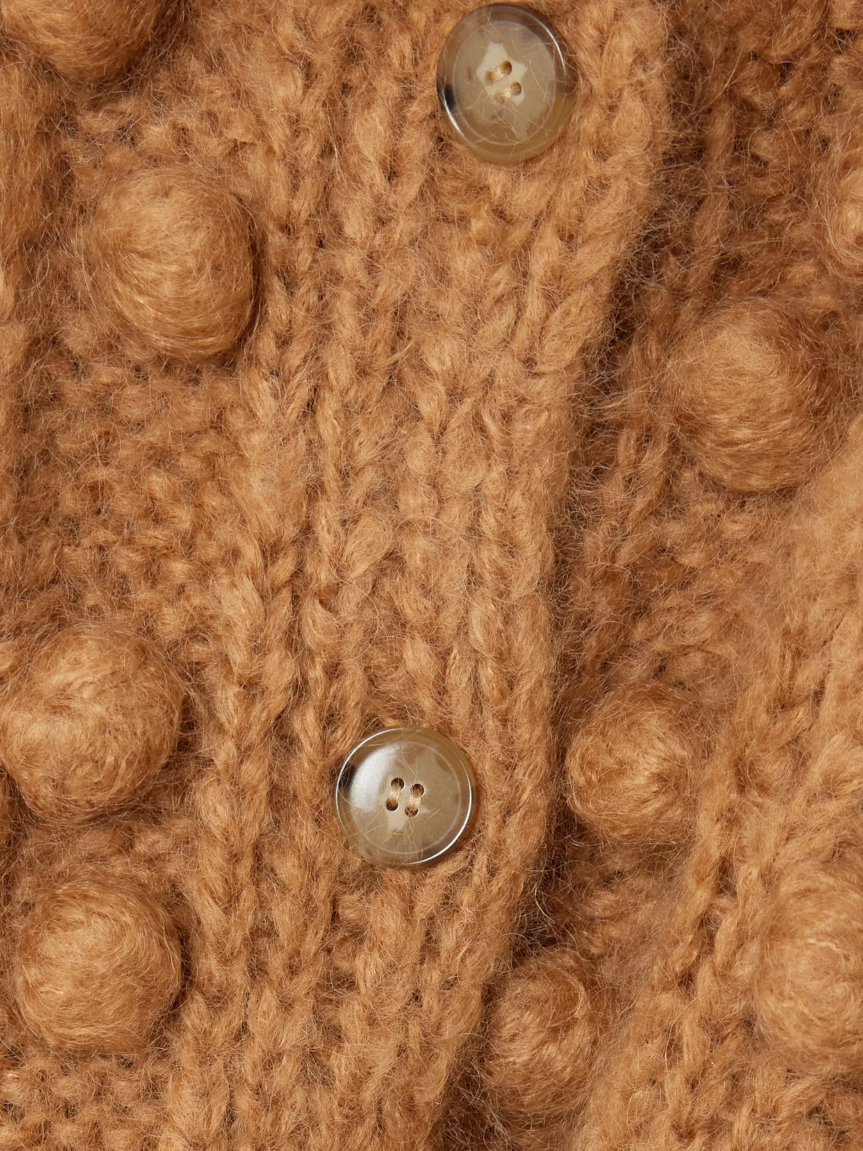 Frame Bauble Pompom-embellished Mohair-blend Cardigan In Brown