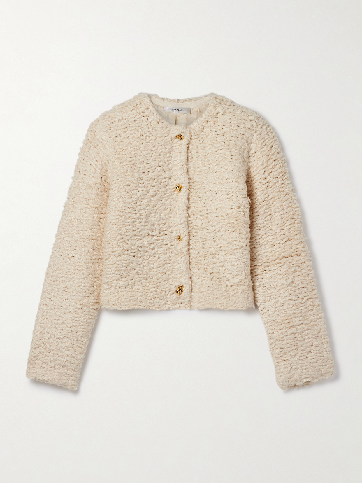 Frame The Shag Cropped Knitted Cardigan In Neutral