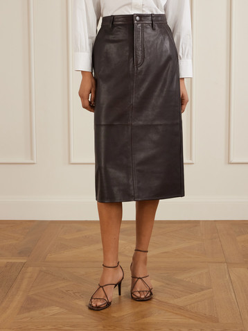 FRAME Paneled leather midi skirt