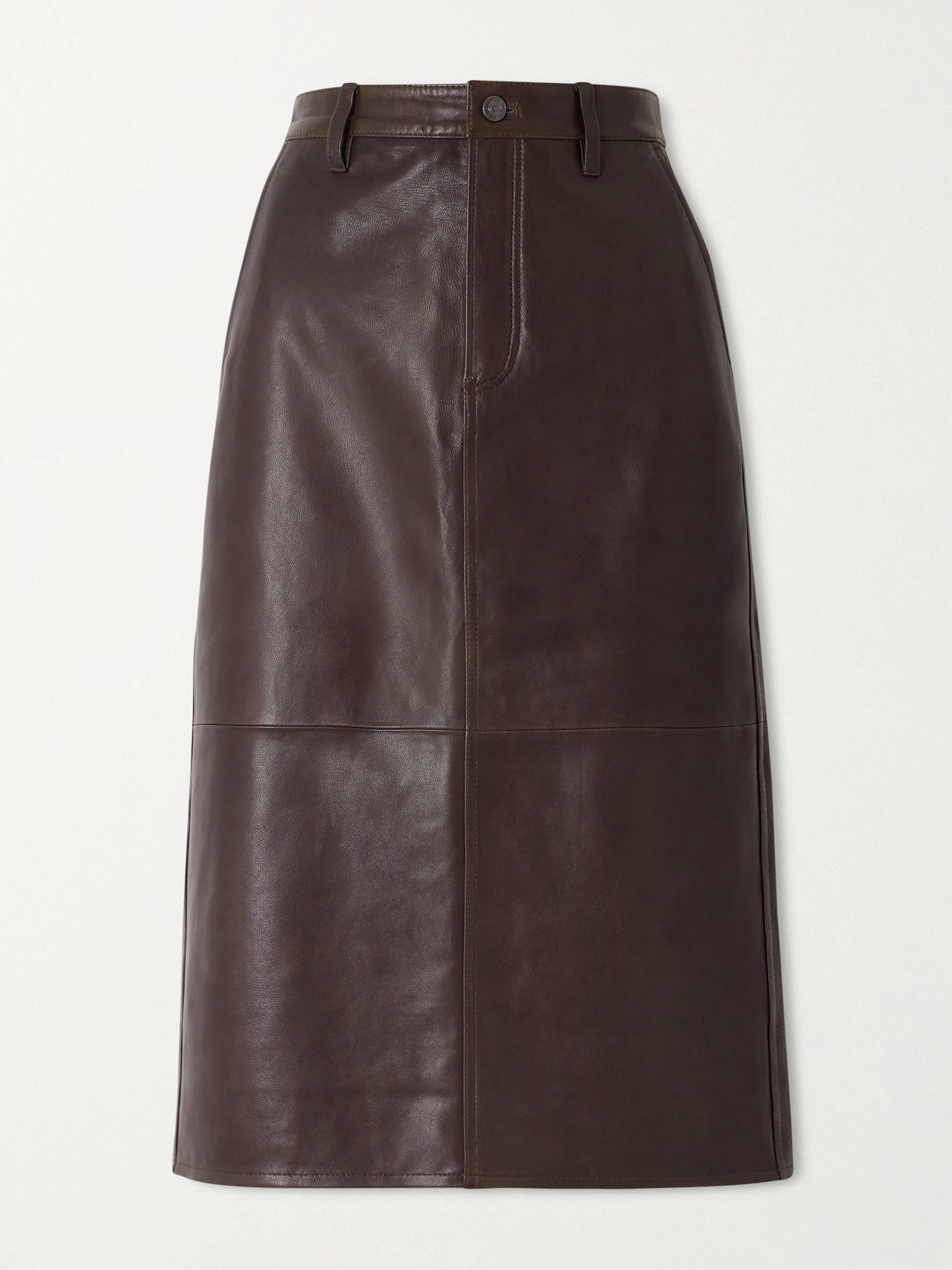 Frame Paneled Leather Midi Skirt In Brown