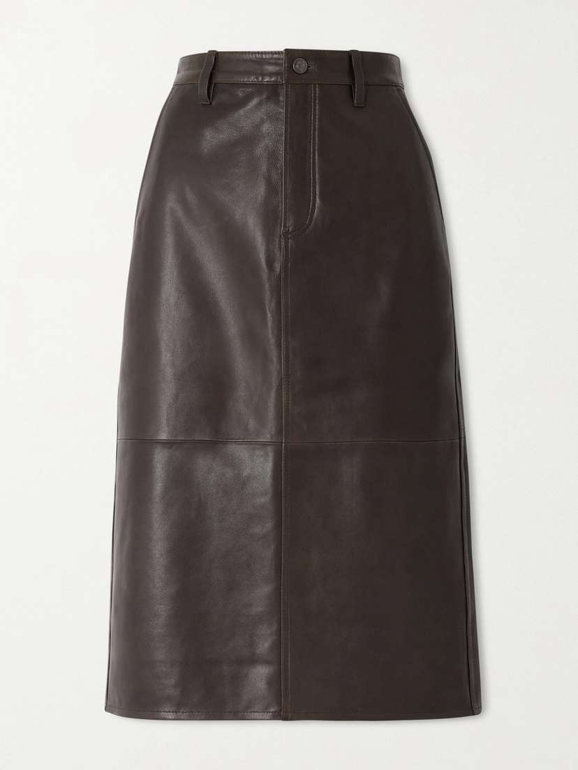 Frame Paneled Leather Midi Skirt