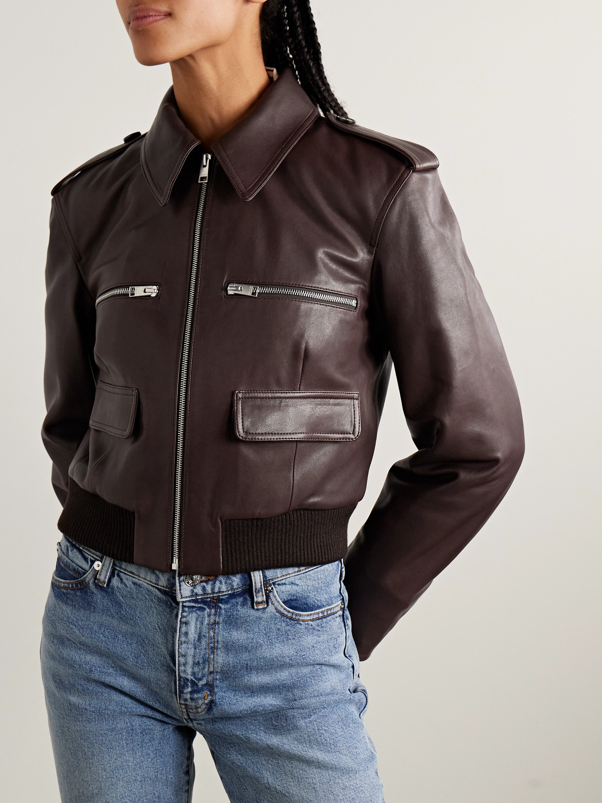 Frame The Aviator Leather Jacket In Brown