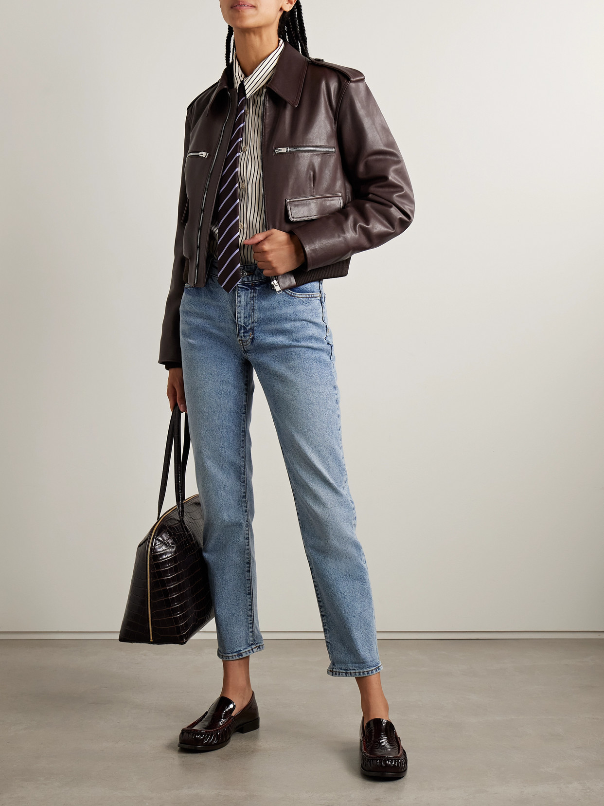 Frame The Aviator Leather Jacket In Brown