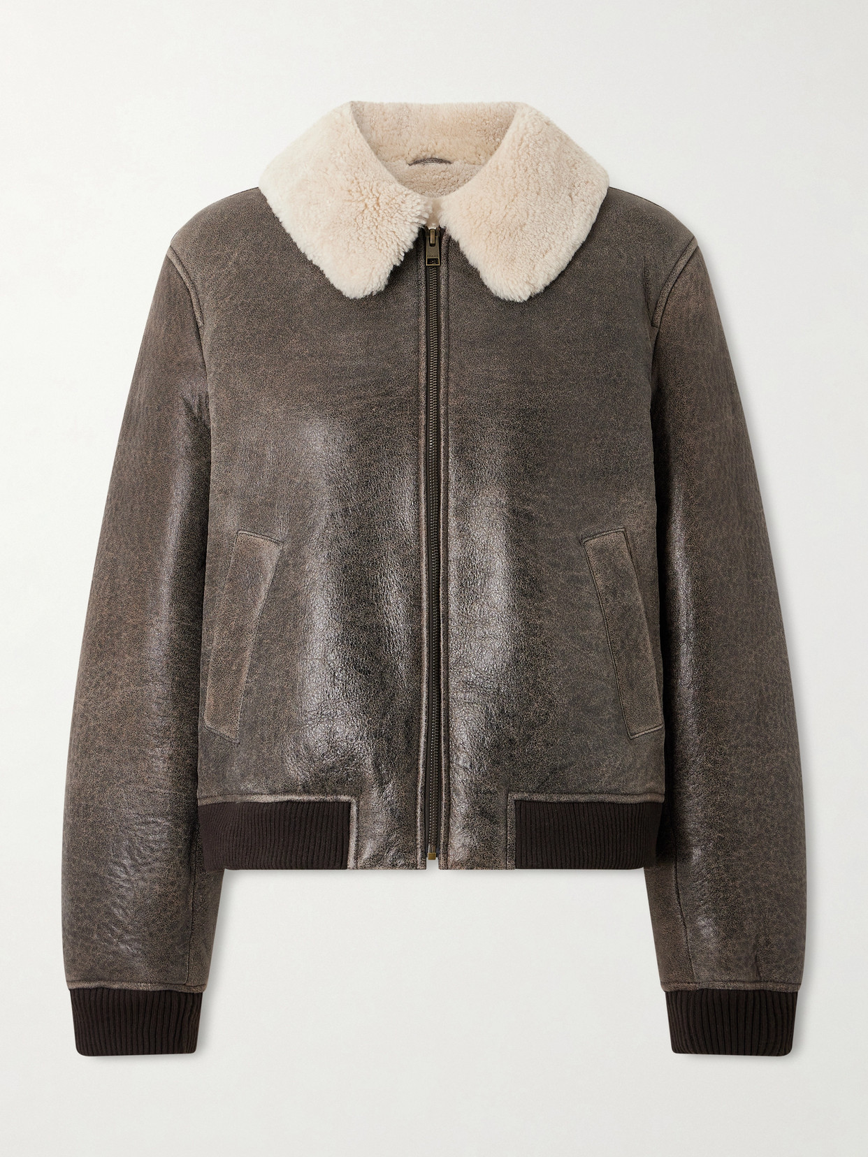Frame The Shrunken Cropped Shearling Jacket In Brown