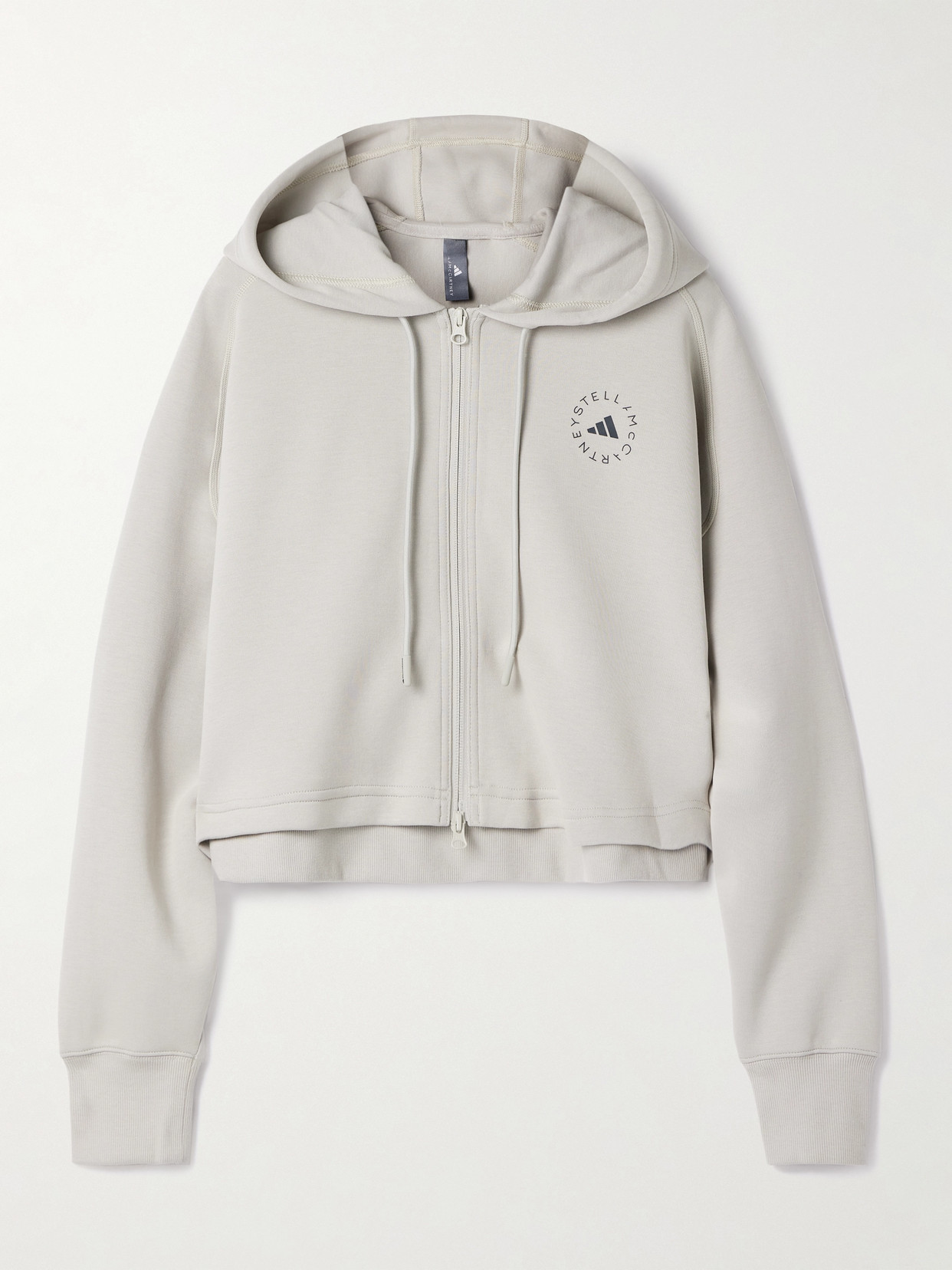 Adidas By Stella Mccartney Cropped Organic Cotton-blend Jersey Hoodie In Gray