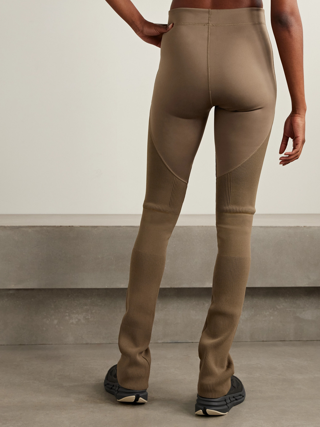 Adidas By Stella Mccartney Paneled Stretch Recycled And Ribbed-knit Leggings In Brown