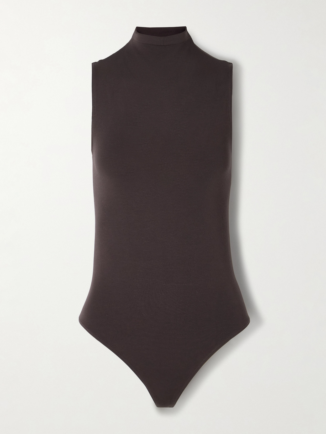 Wolford Stretch-jersey Turtleneck Thong Bodysuit In Brown