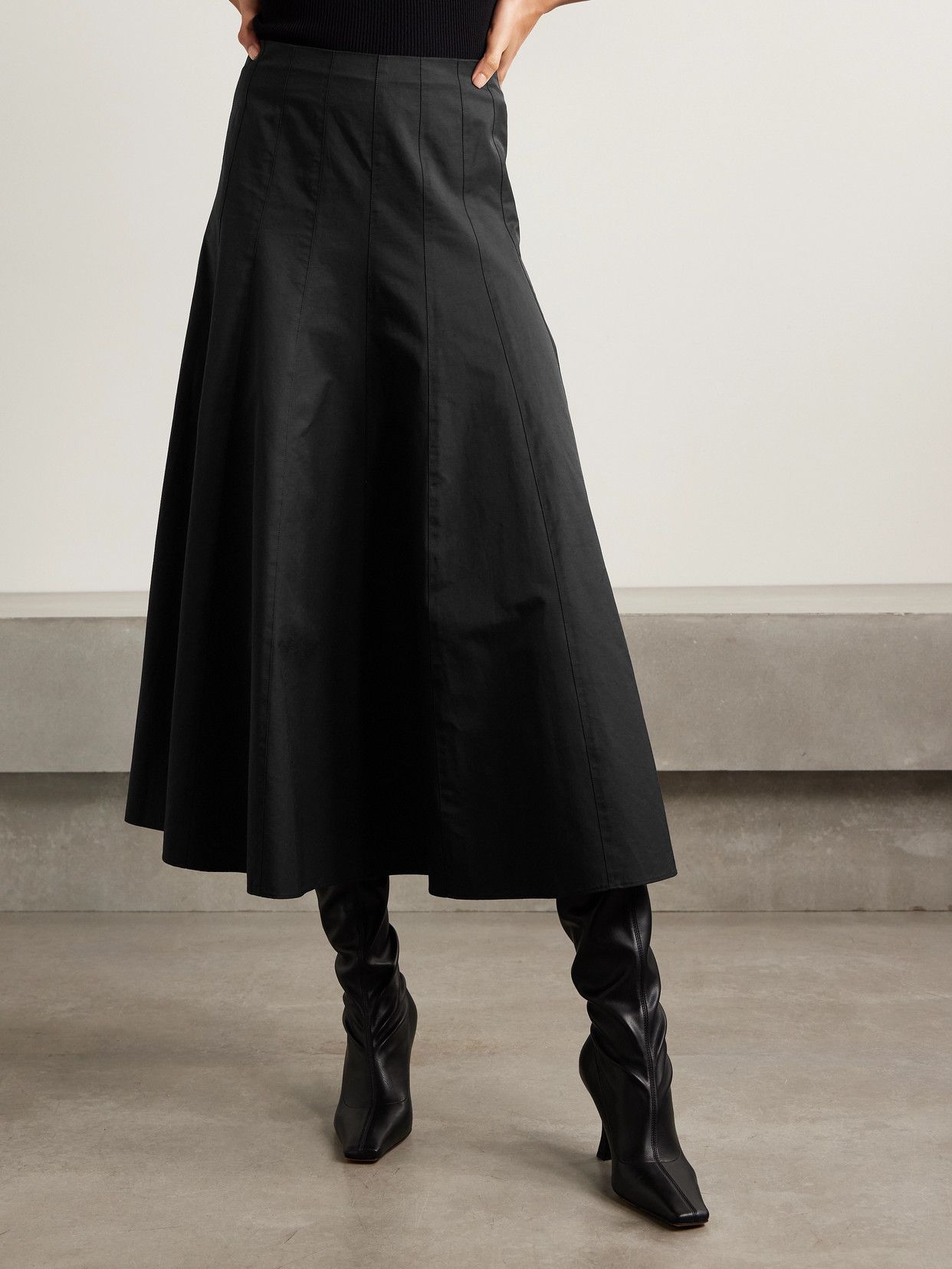 Proenza Schouler White Label Heidi Pleated Cotton-blend Midi Skirt In Black