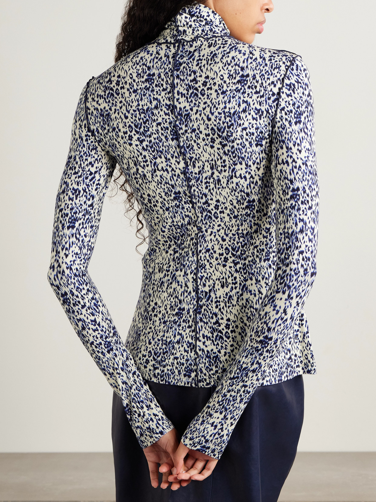 White Label - Audrey Ruffled Cheetah-Print Jersey Turtleneck Top