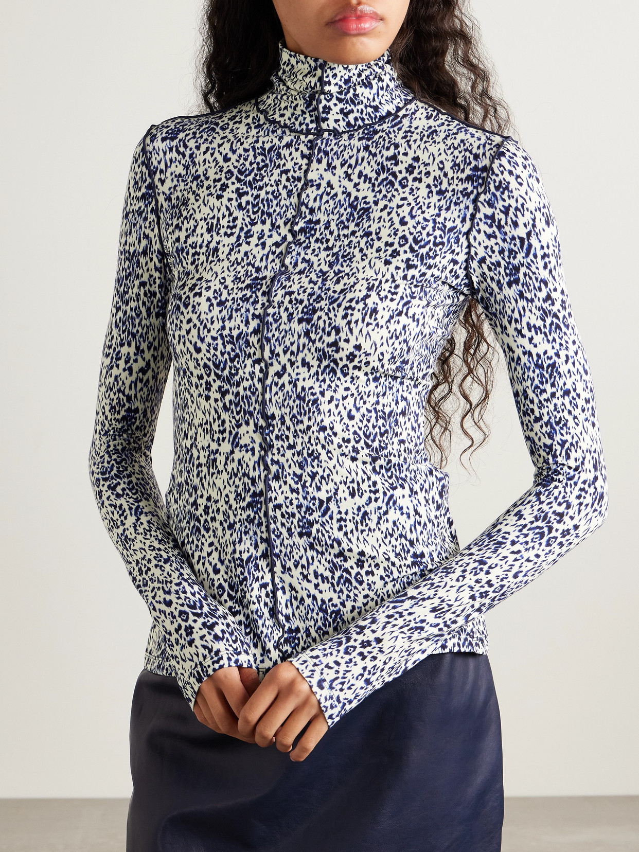 White Label - Audrey Ruffled Cheetah-Print Jersey Turtleneck Top