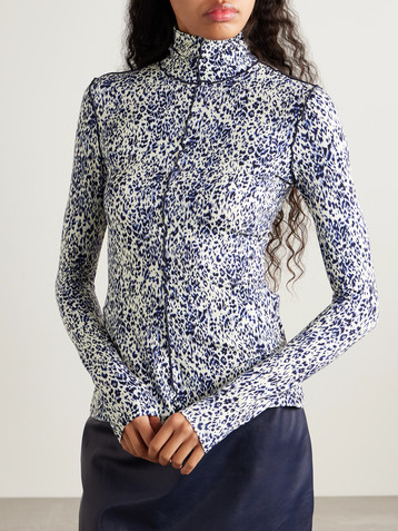 Proenza Schouler White Label Audrey ruffled cheetah-print jersey turtleneck top