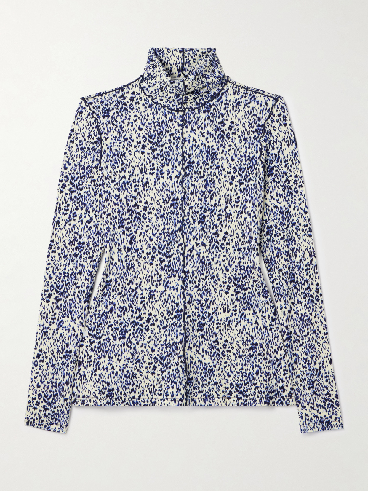 Proenza Schouler White Label Audrey Ruffled Cheetah-print Jersey Turtleneck Top In Blue