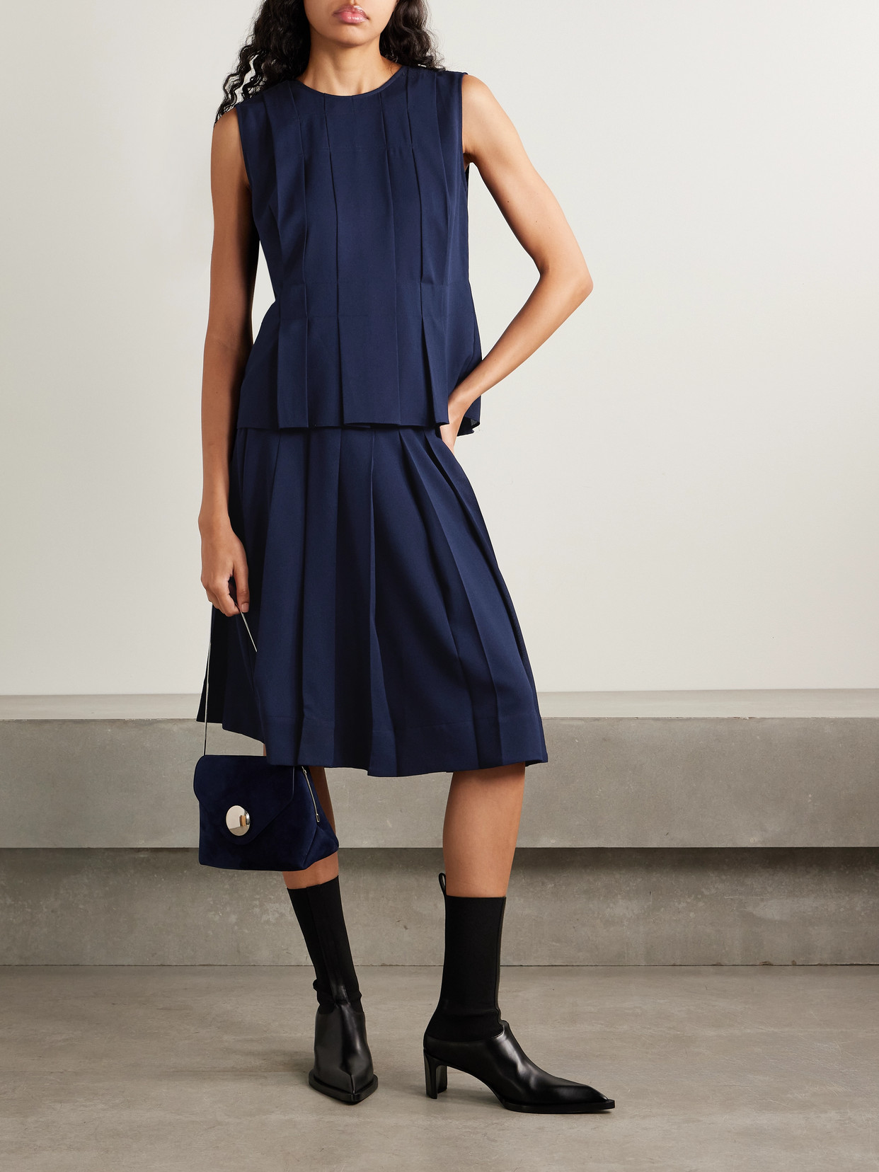 Proenza Schouler White Label Makayla Pleated Crepe Tank In Blue
