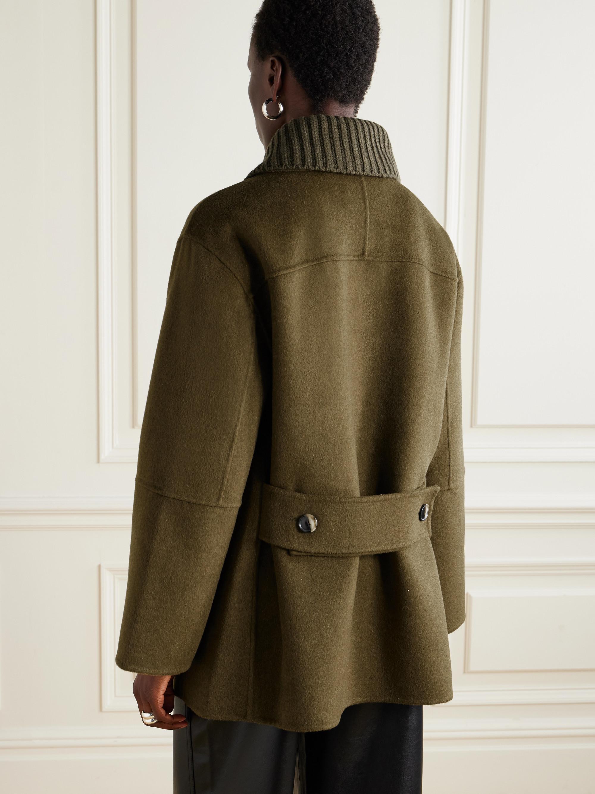 Proenza Schouler White Label Lisa ribbed knit-trimmed wool-blend coat thumbnail