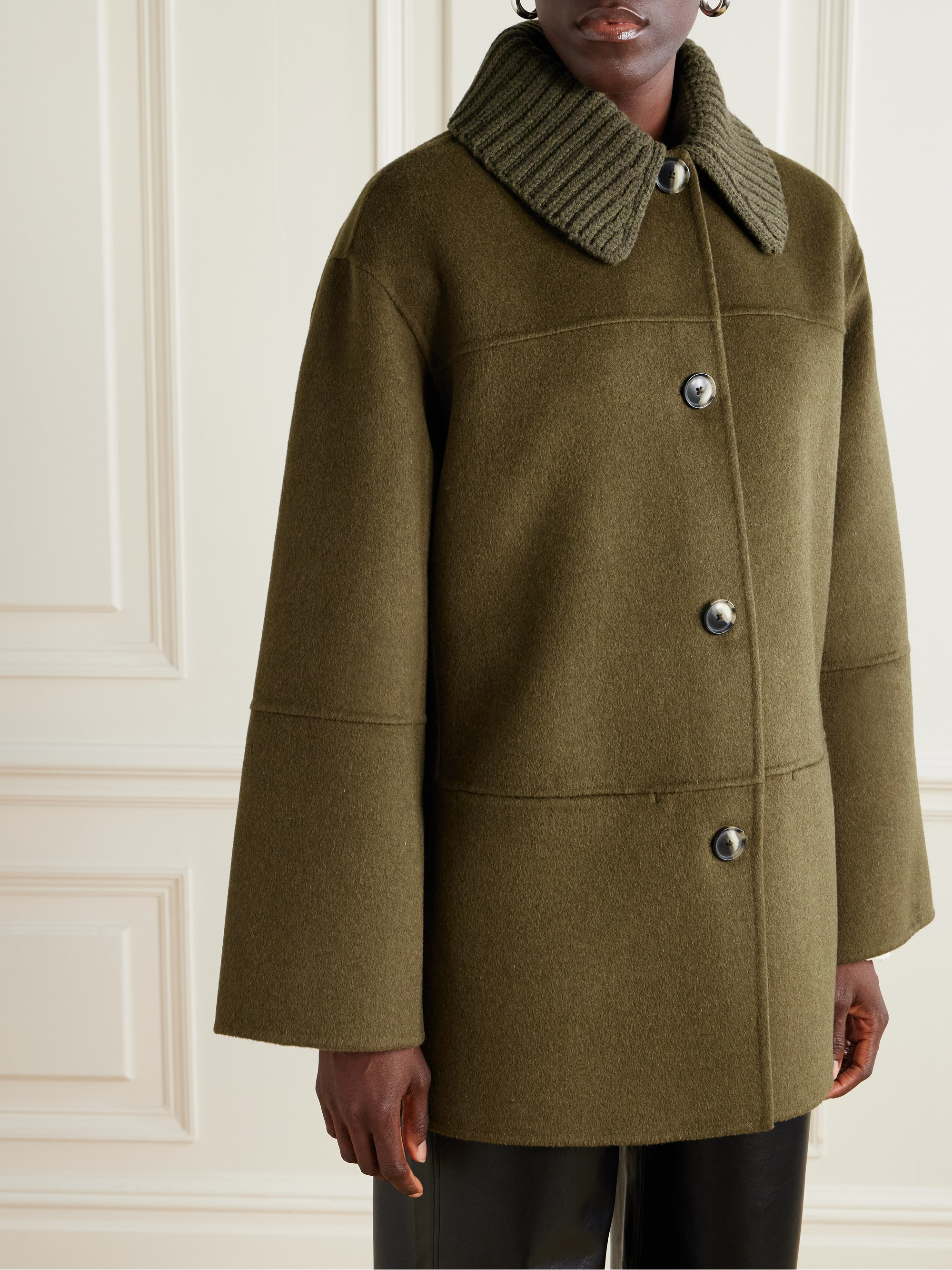 Proenza Schouler White Label Lisa ribbed knit-trimmed wool-blend coat