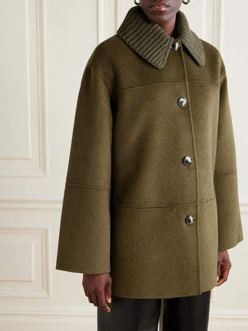 Proenza Schouler White Label Lisa ribbed knit-trimmed wool-blend coat