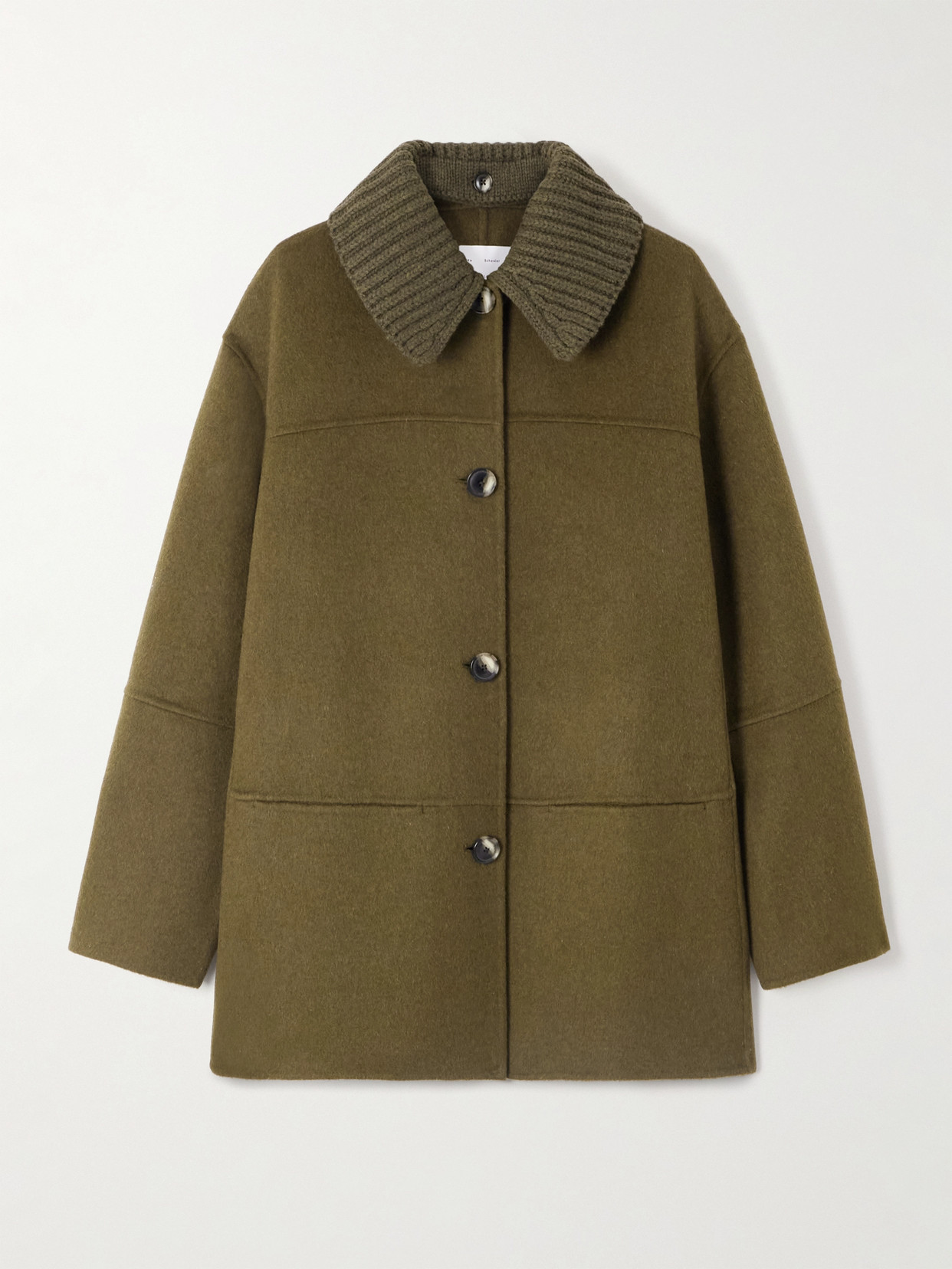 Proenza Schouler White Label Lisa Ribbed Knit-trimmed Wool-blend Coat In Green