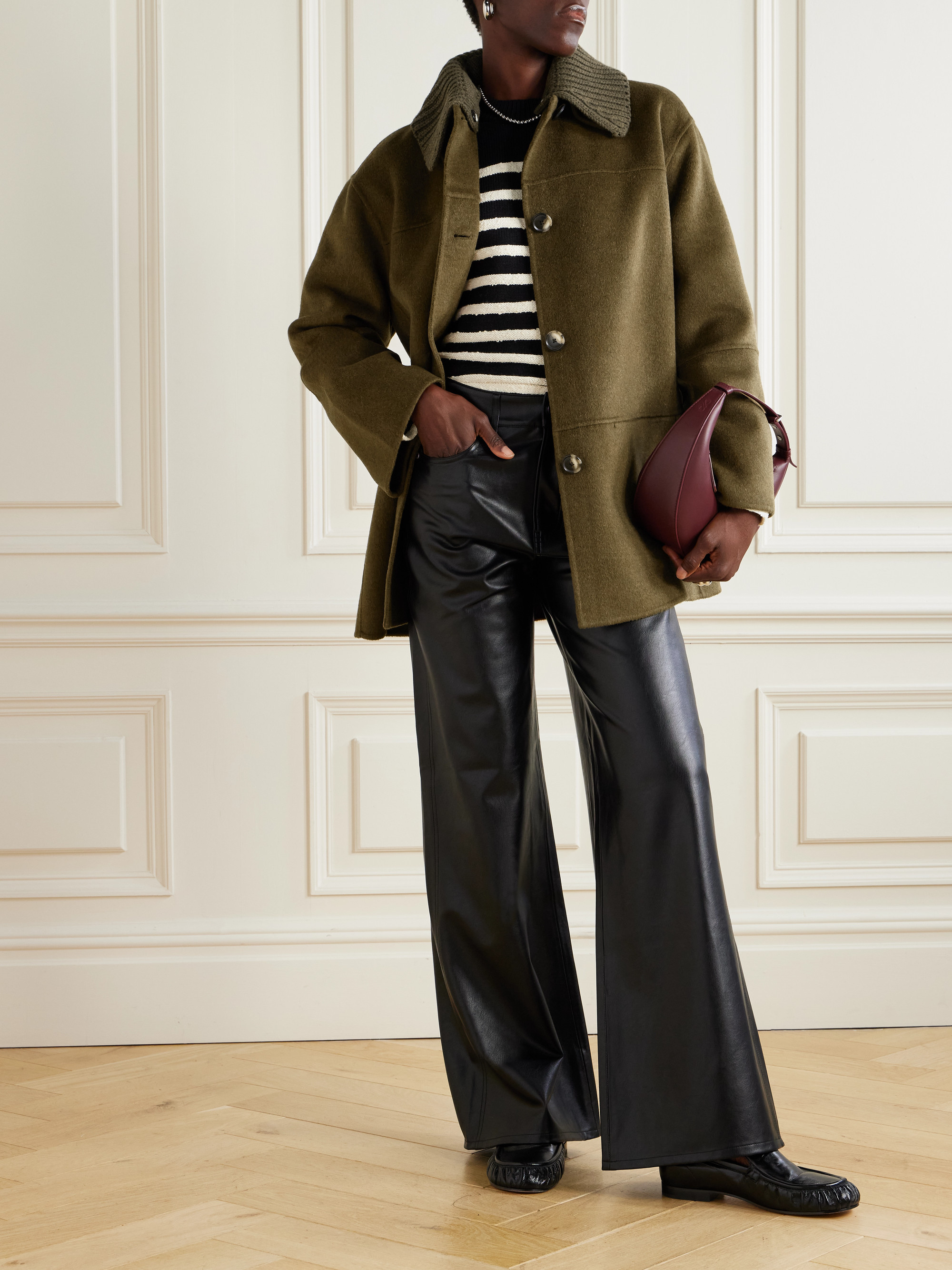Proenza Schouler White Label Lisa ribbed knit-trimmed wool-blend coat thumbnail
