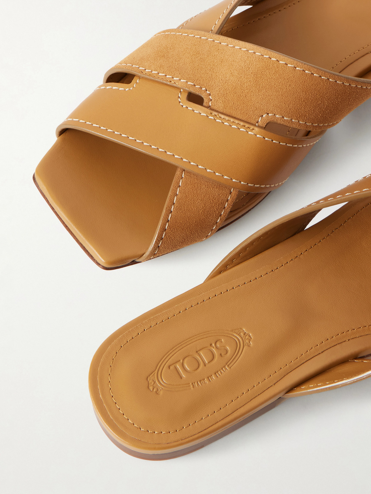 Tod's Sandals Heel Contrast Stitching Crisscross Straps In Animal Print