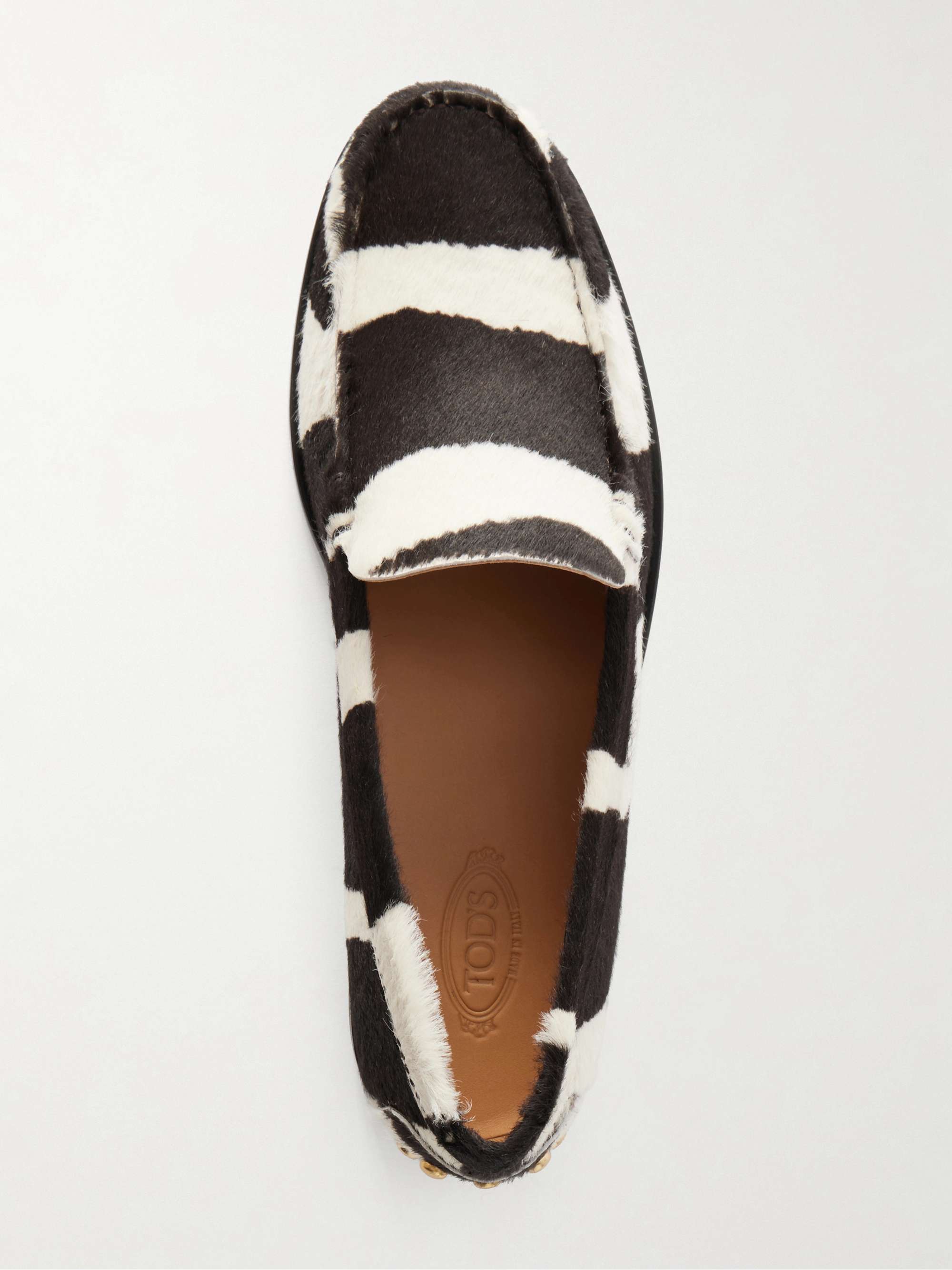 【Haru✨】　TOD'S ゼブラ柄 ハラコ ローファー TOD'S Studded zebra-print calf hair loafers | NET-A-PORTER