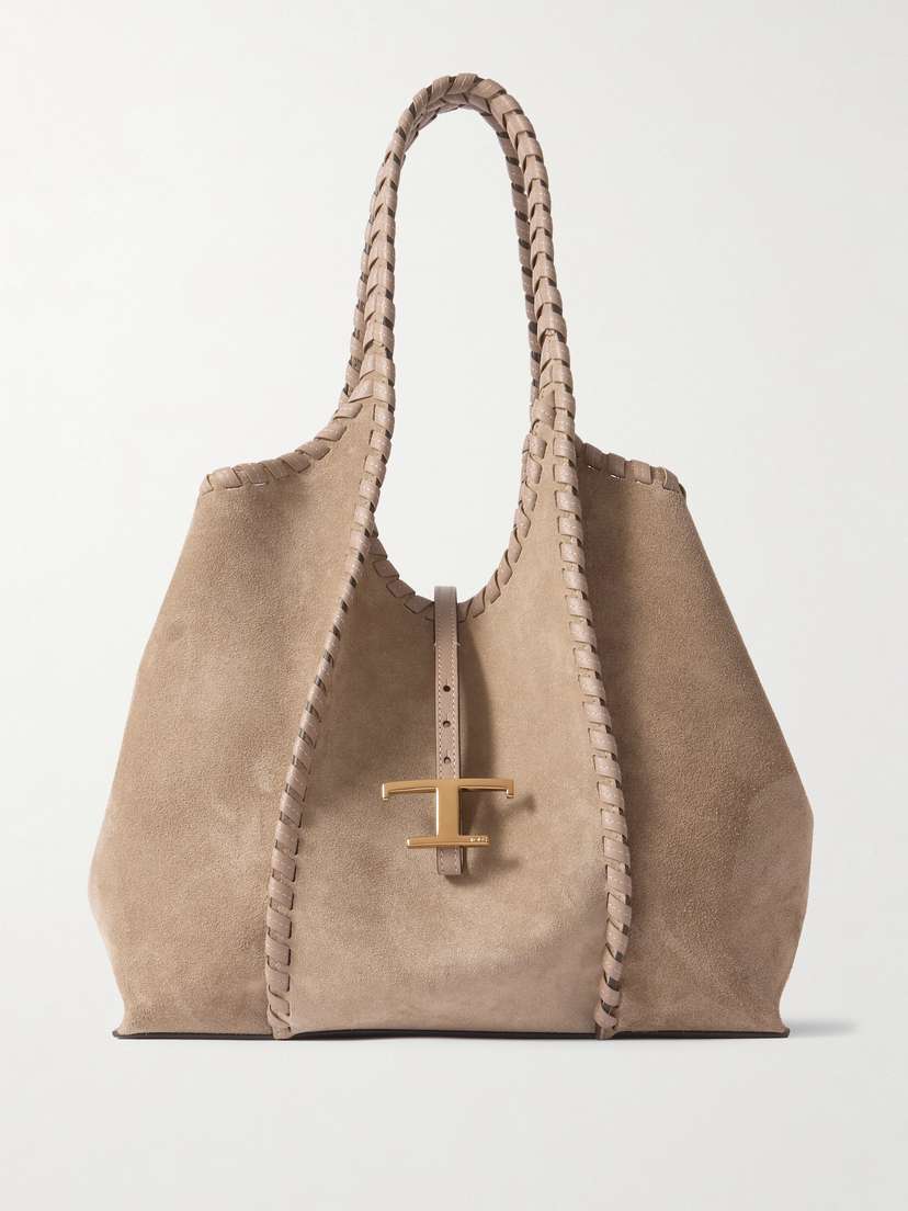 Tod's T Timeless Whipstitched Leather-trimmed Suede Shoulder Bag