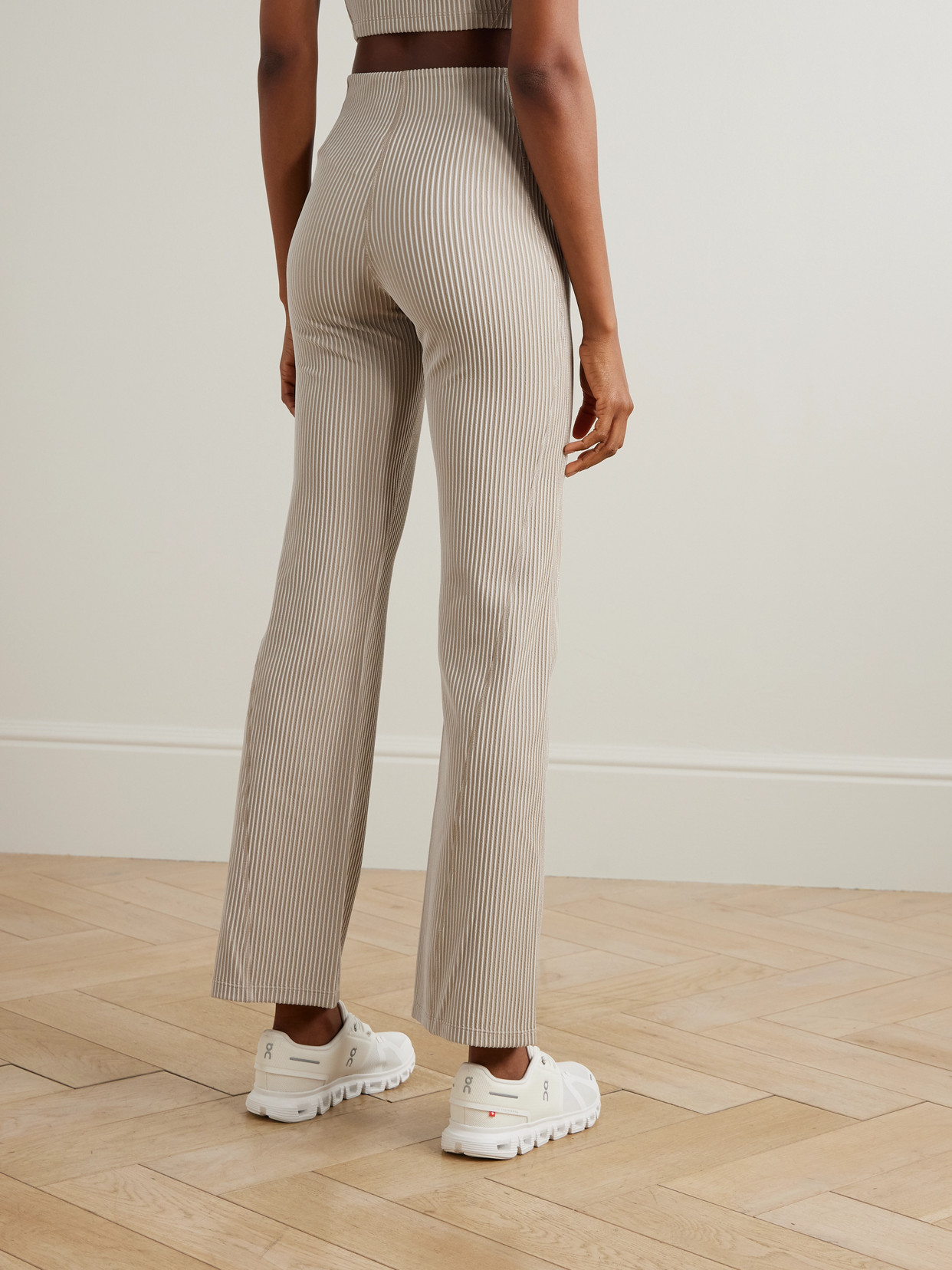 On All-day Striped Ribbed Stretch Recycled-jersey Flared Pants In Neutral