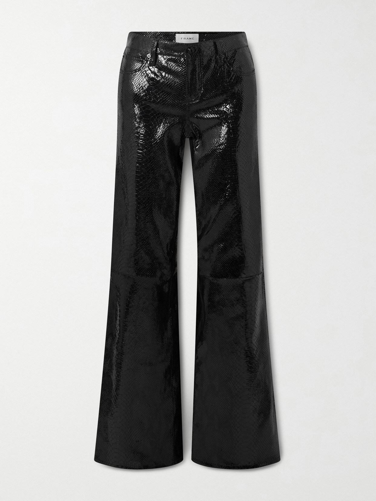 Frame Rodeo Croc-effect Leather Flared Pants In Black