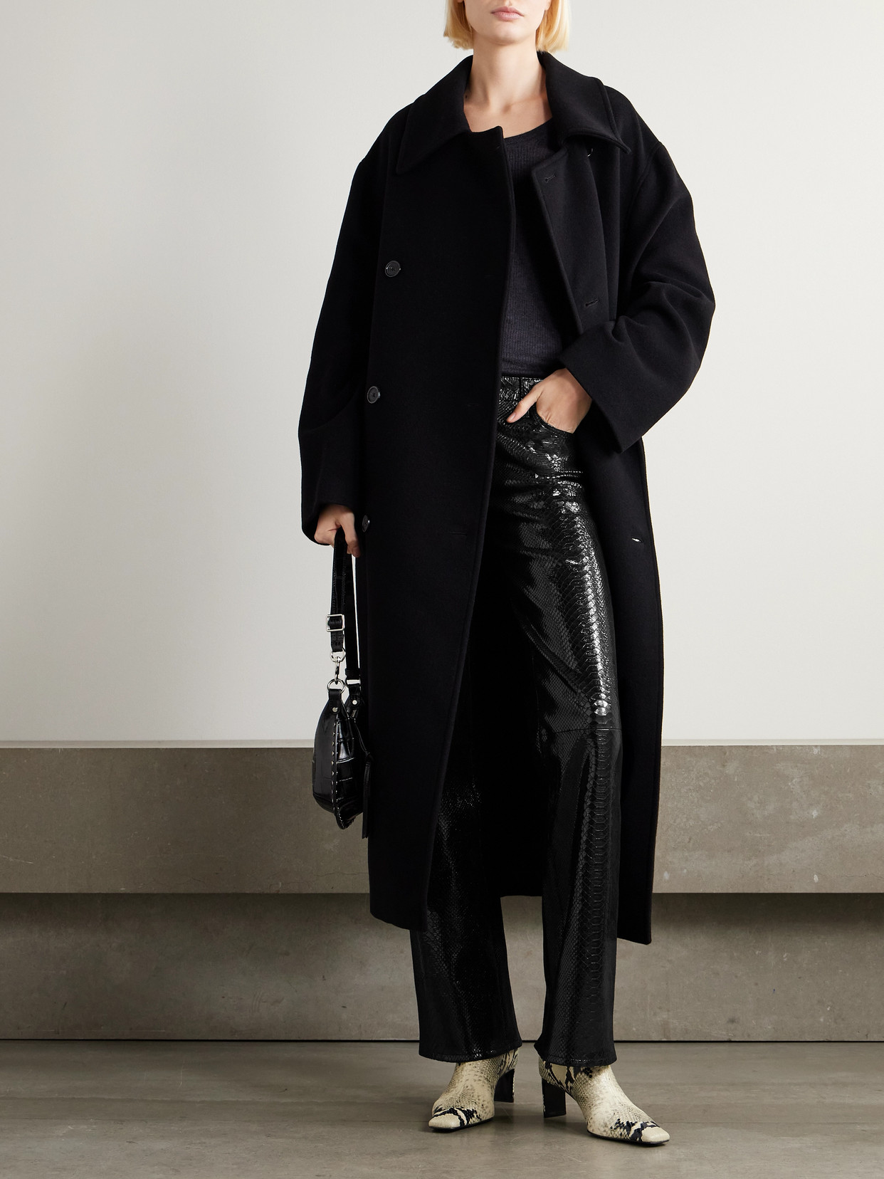 Frame Crinkled Cropped High-rise Wide-leg Leather Pants In Black