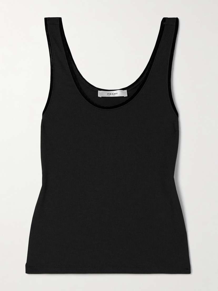 Frame Velvet-trimmed Ribbed Stretch-modal Tank
