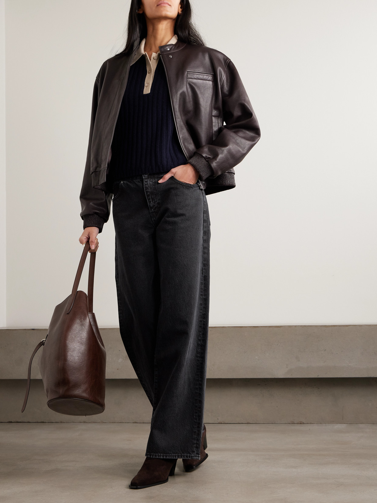 Frame The O-ring Stroll Embellished Leather-trimmed High-rise Wide-leg Jeans In Blue