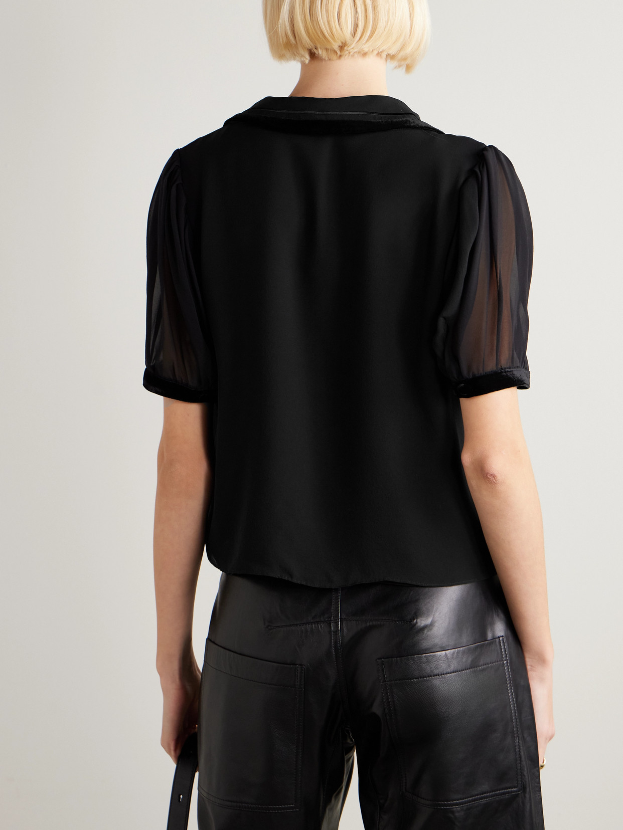 The Sailor Velvet-Trimmed Silk-Chiffon Blouse