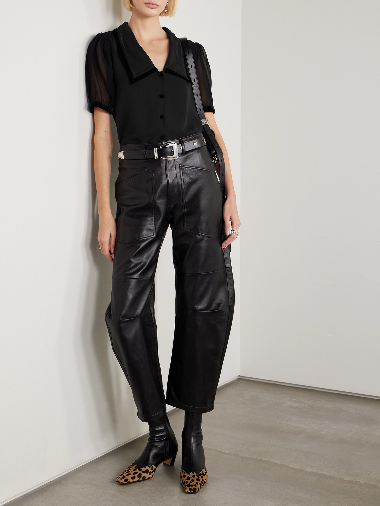 The Sailor Velvet-Trimmed Silk-Chiffon Blouse