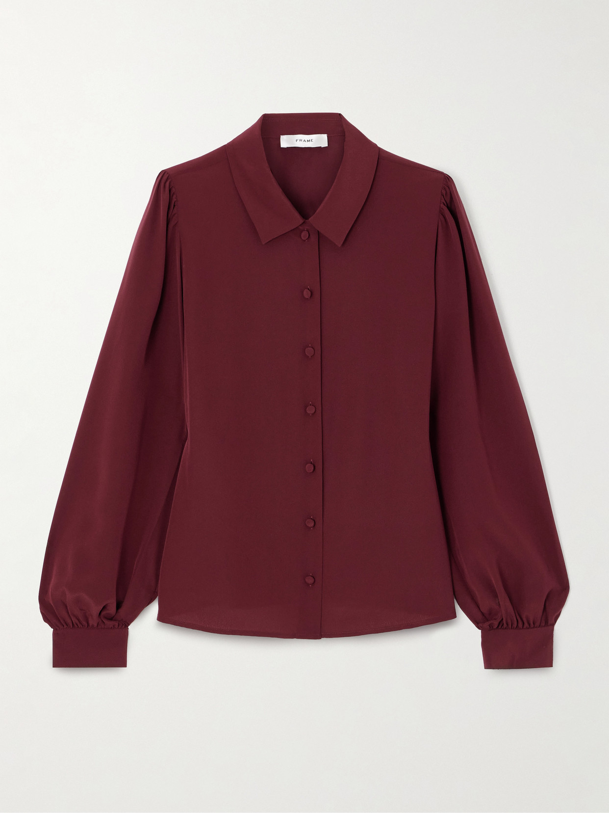 Frame The Staple Silk-crepe Blouse In Burgundy