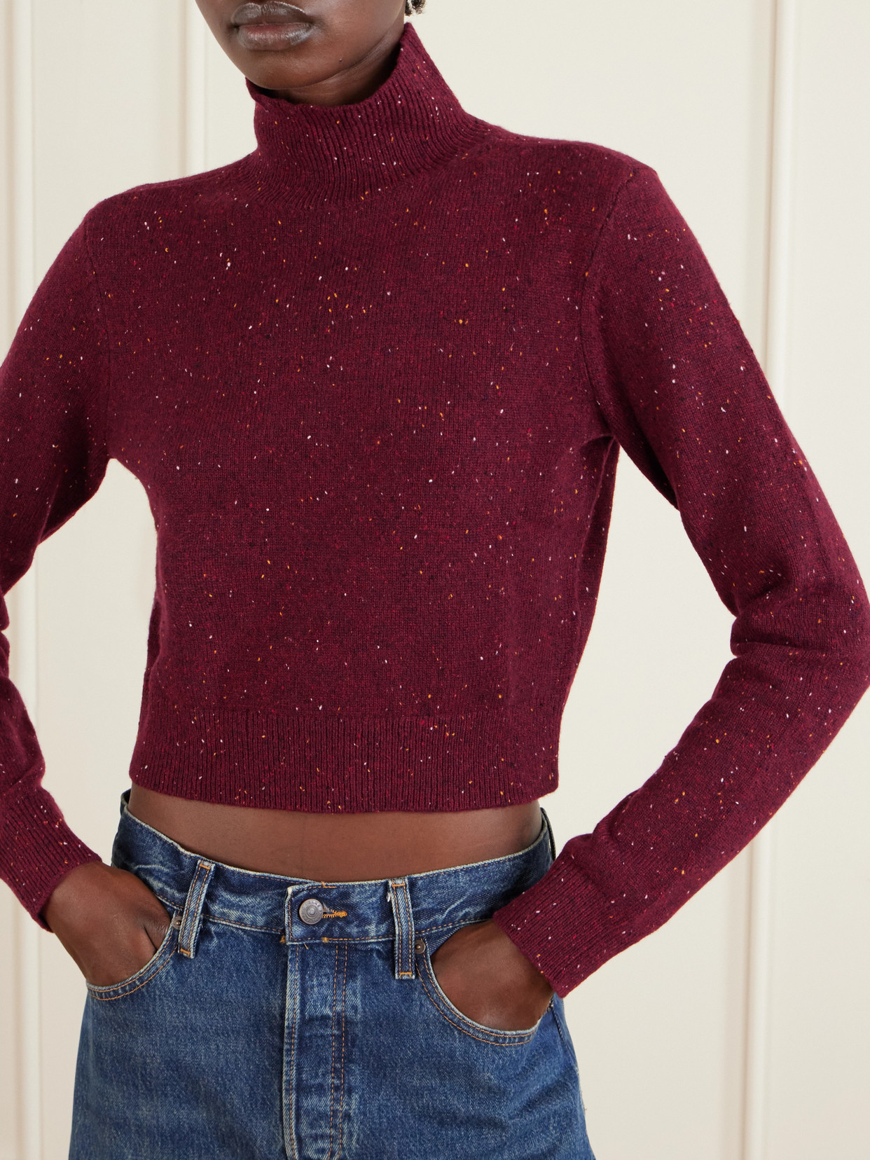 Frame Womens Pinot Fleck-knit Turtleneck Cashmere Jumper In Red