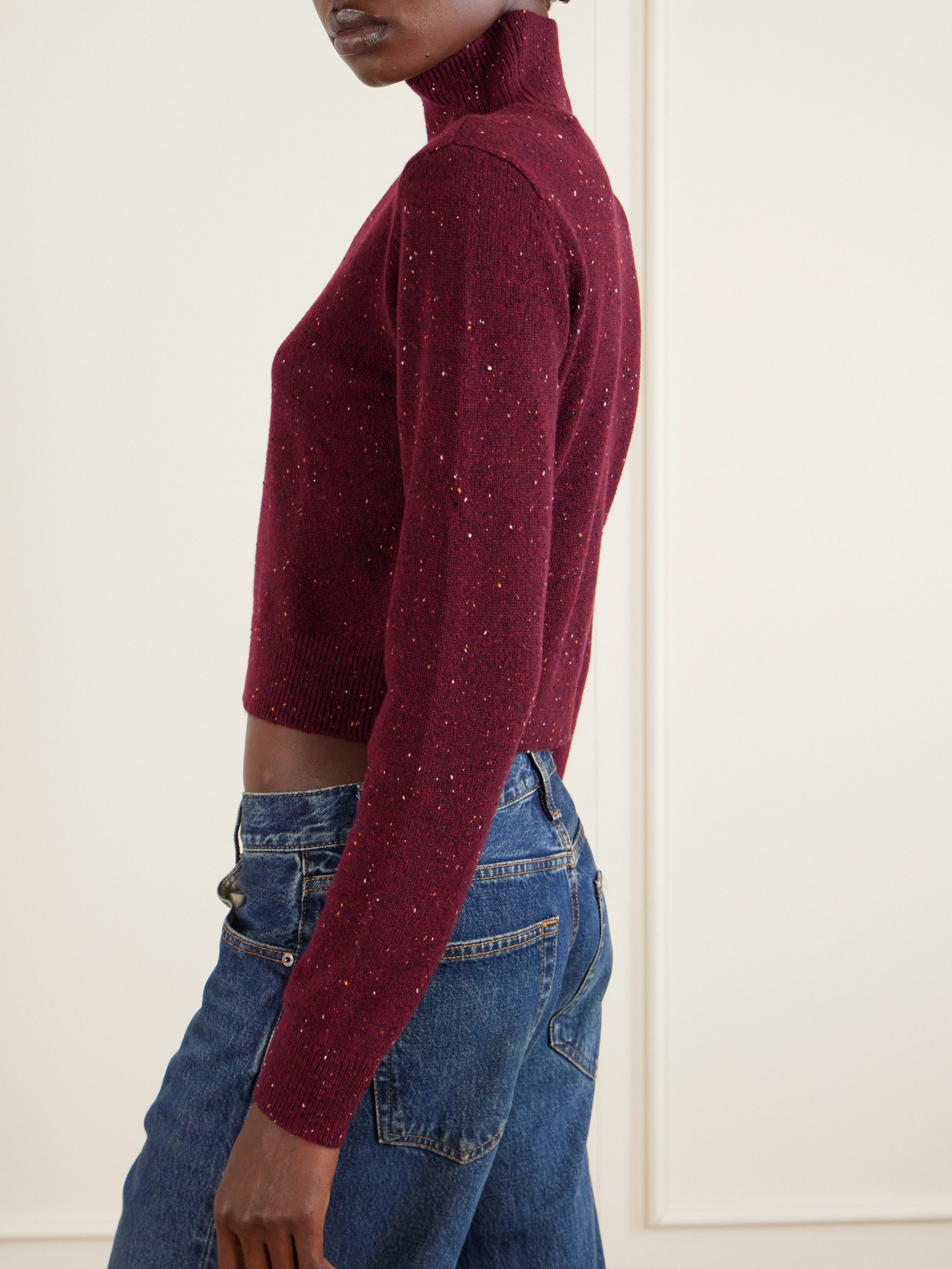 Frame Womens Pinot Fleck-knit Turtleneck Cashmere Jumper In Red