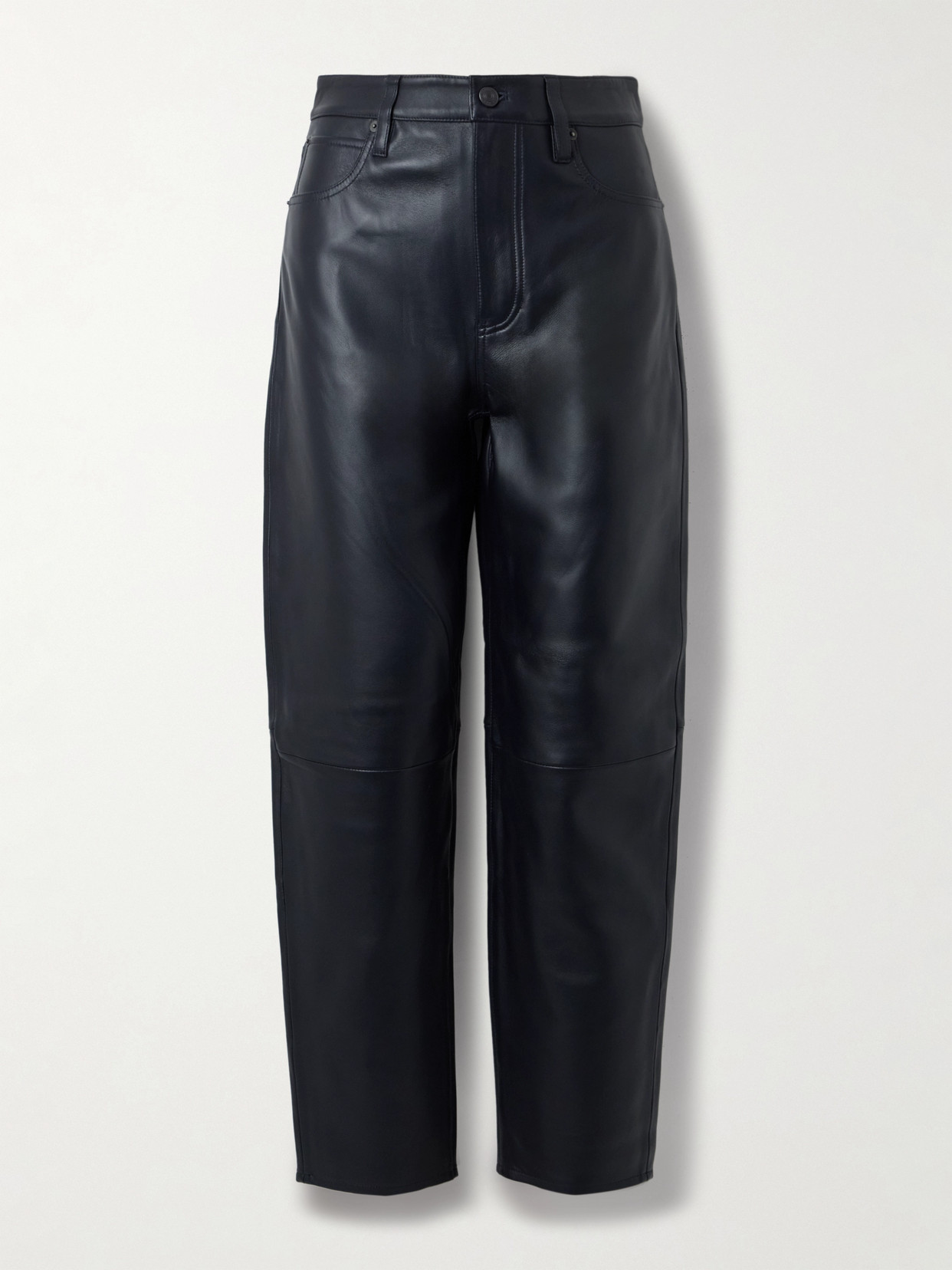 Frame Womens Navy The Neat Tapered-leg Leather Trousers In Blue