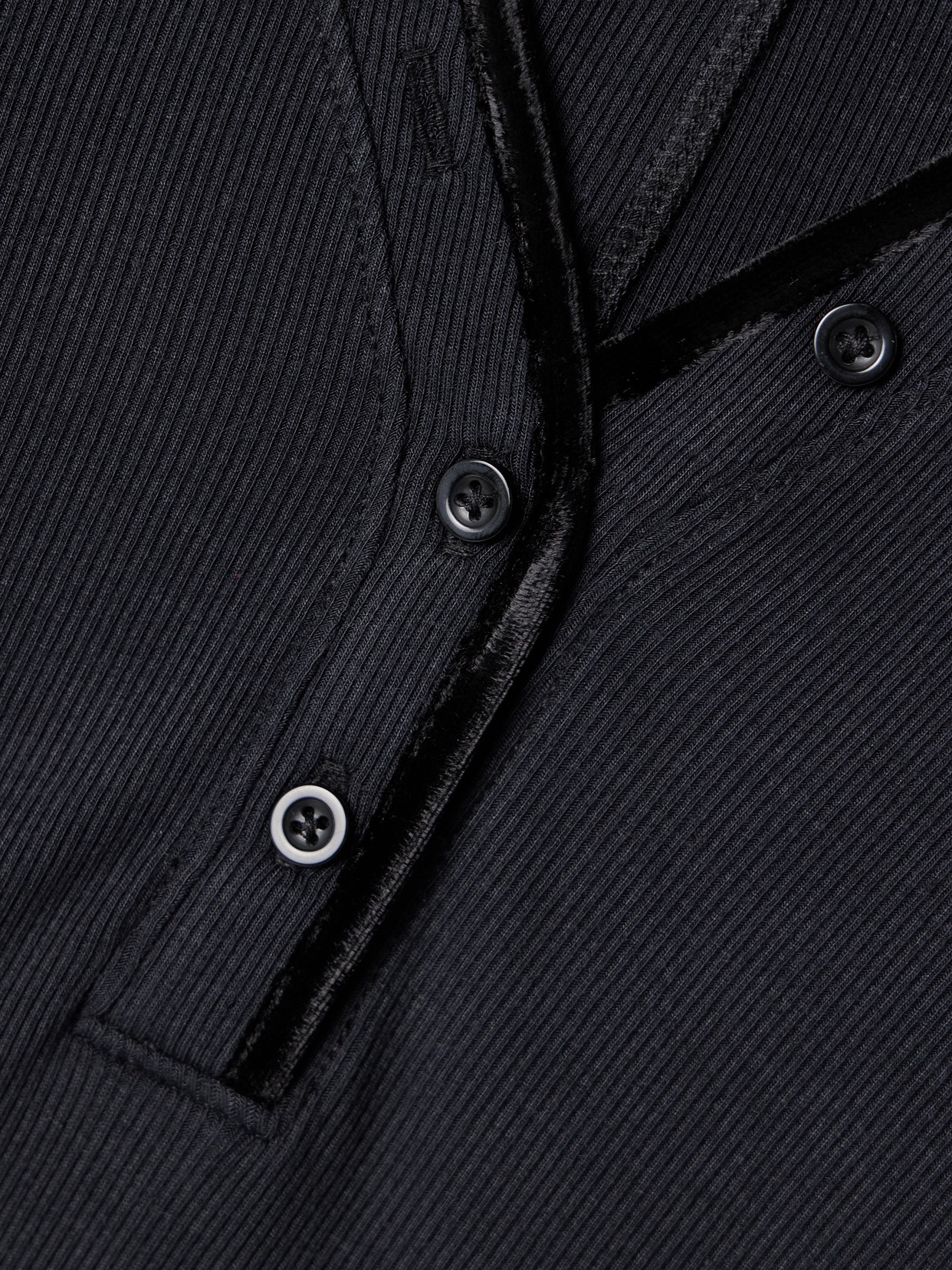 Frame The Henley Velvet-trimmed Ribbed Stretch-modal Top In Black