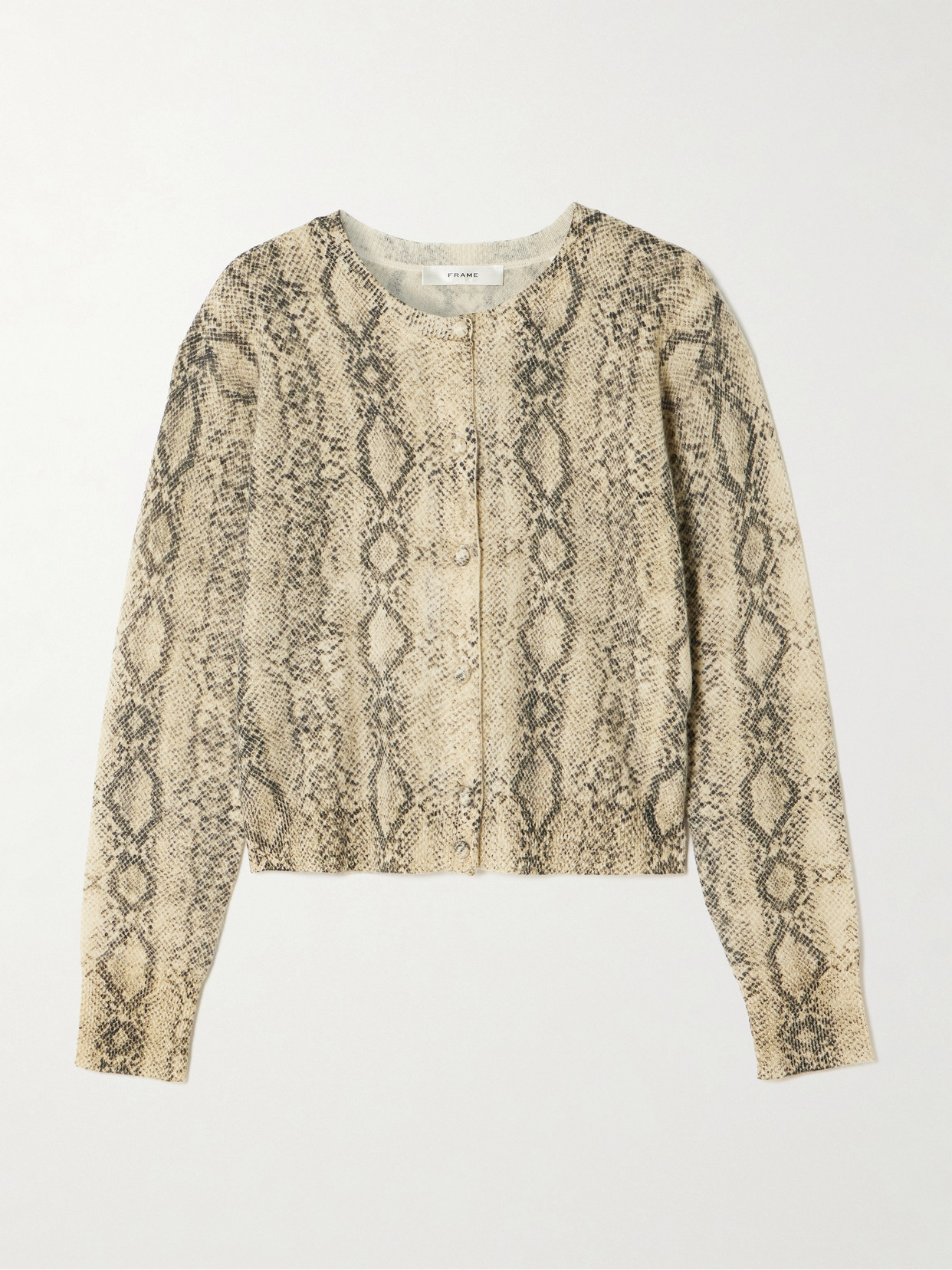 Frame Snake-print Cashmere Cardigan In Neutral
