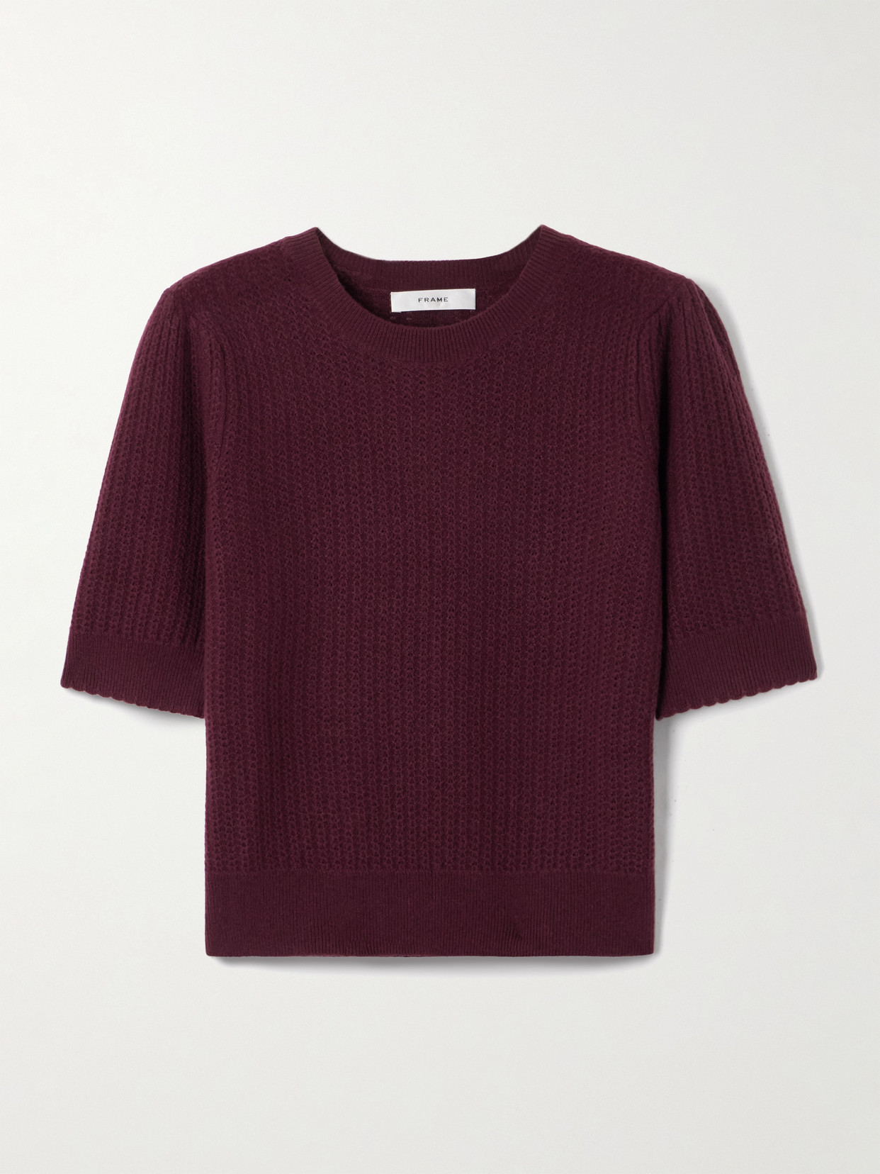 Frame Pointelle-knit Cashmere Sweater In Burgundy