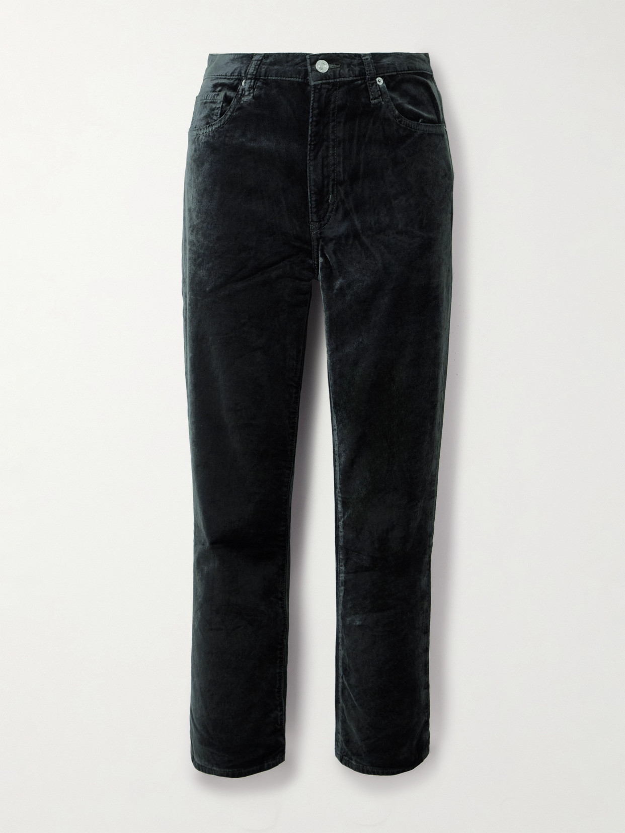 Frame Le Sleek Cropped Cotton-blend Velvet Bootcut Pants In Green