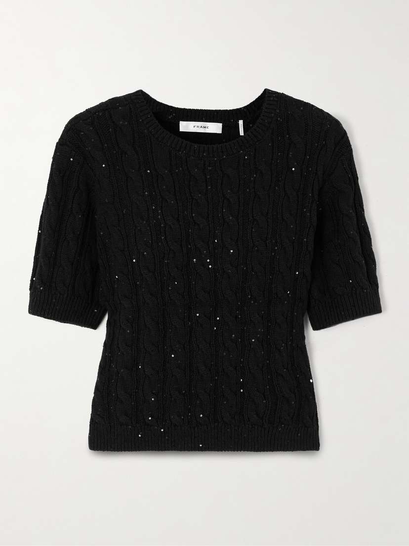 Frame Sequin-embellished Cable-knit Cotton-blend Sweater