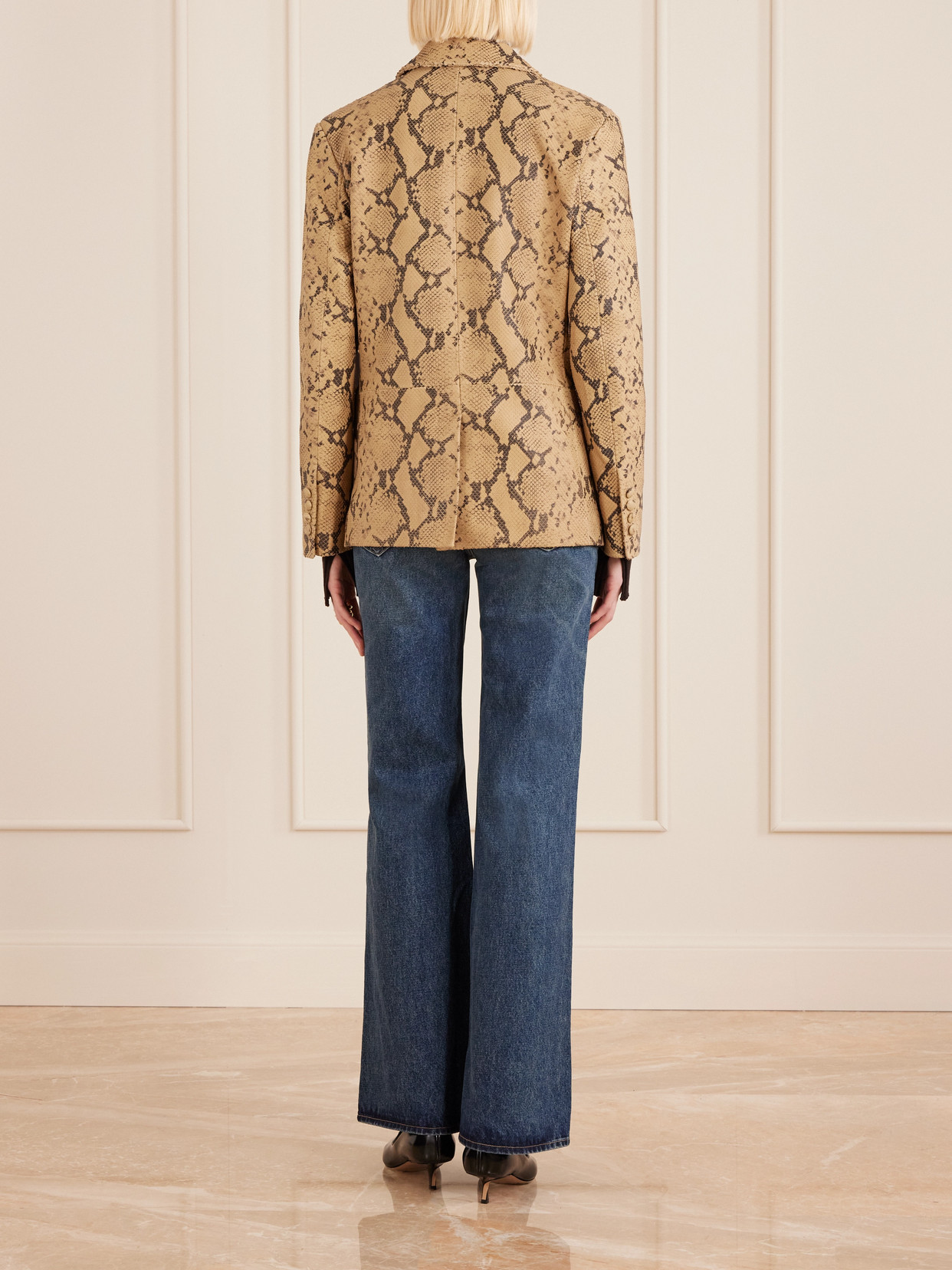 Frame Snake-effect Leather Blazer In Brown