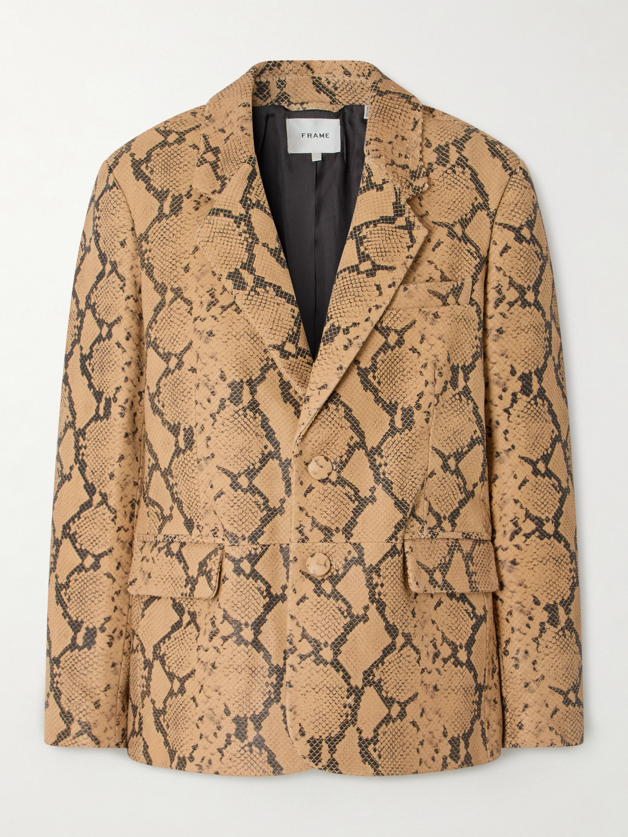 Frame Snake-effect Leather Blazer In Brown
