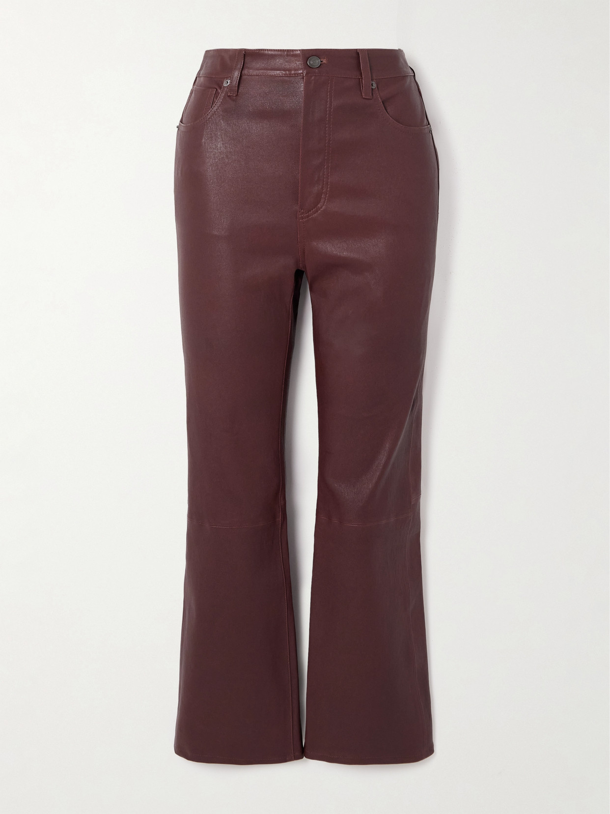 Frame The Reboot Cropped Leather Flared Pants In Red