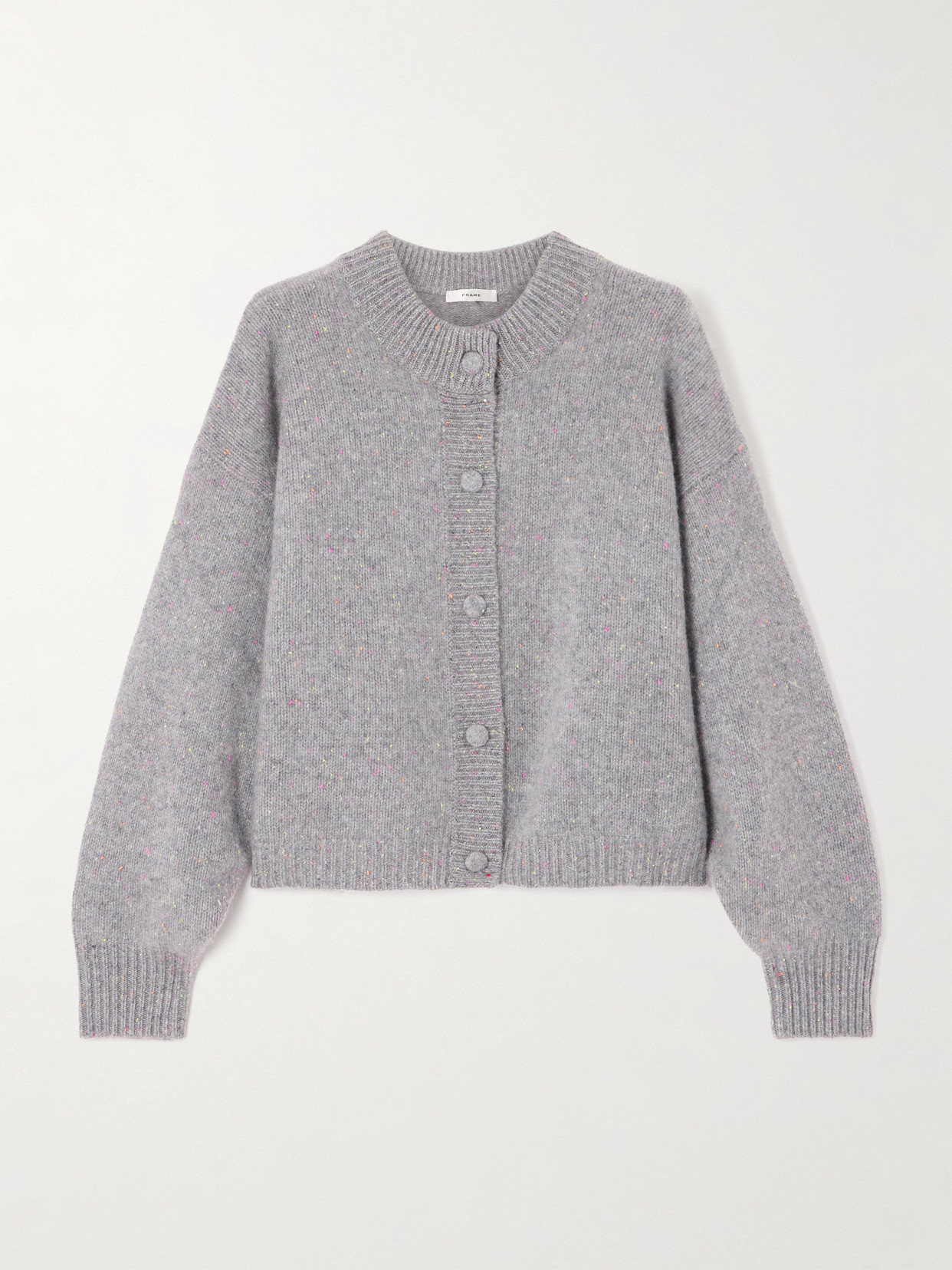 Frame Fleck Cashmere Cardigan In Gray