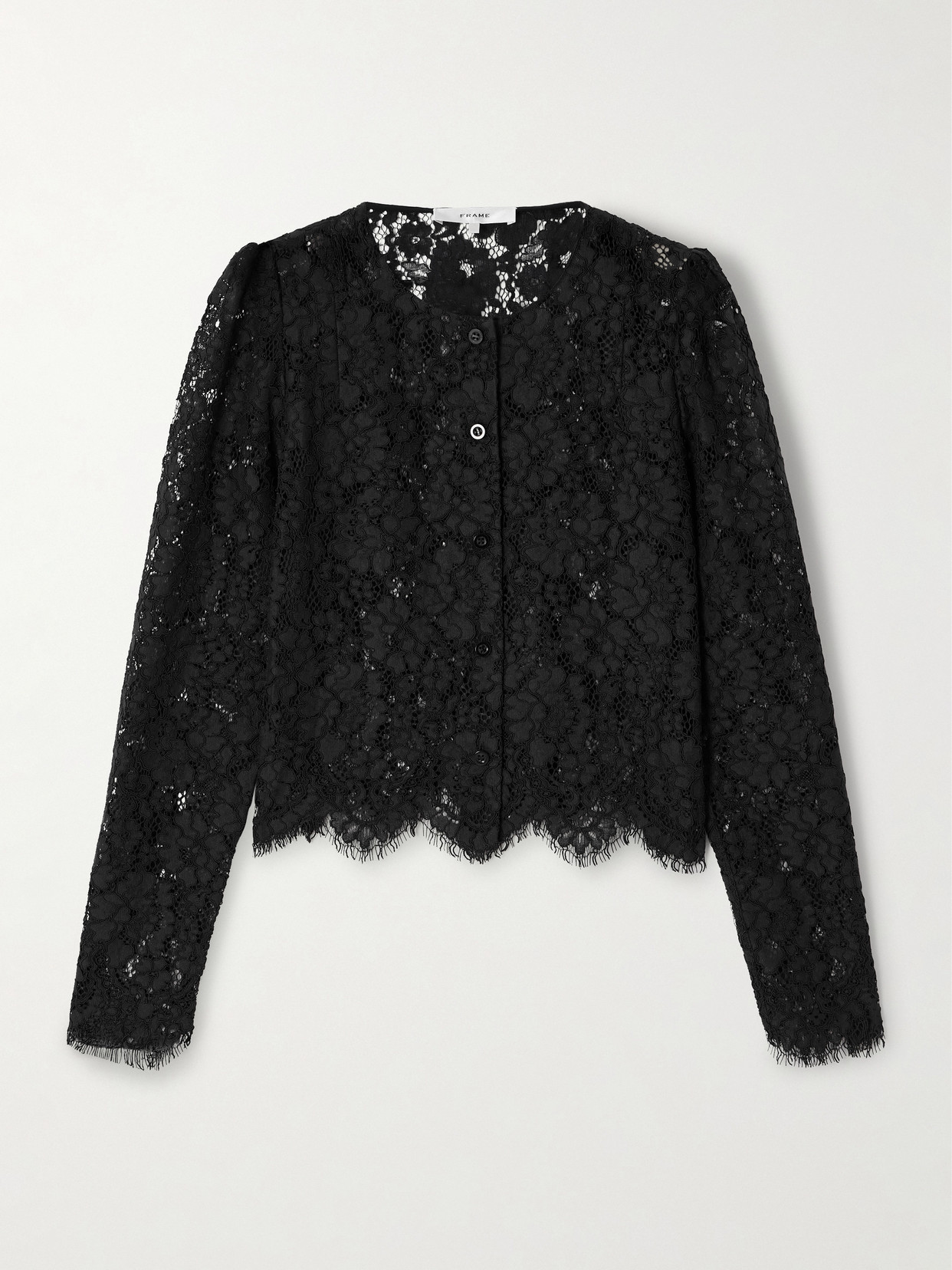 Frame Organic Cotton-blend Lace Blouse In Black