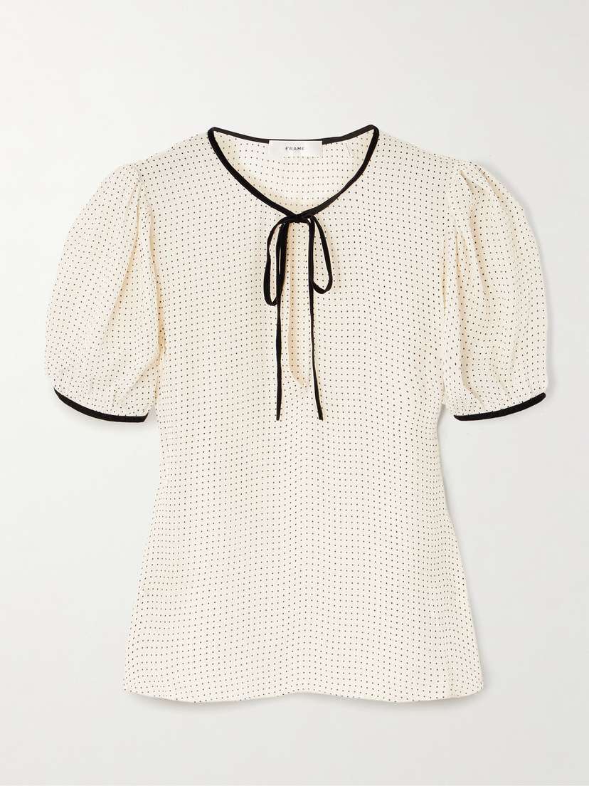 Frame Velvet-trimmed Polka Dot Silk-chiffon Blouse