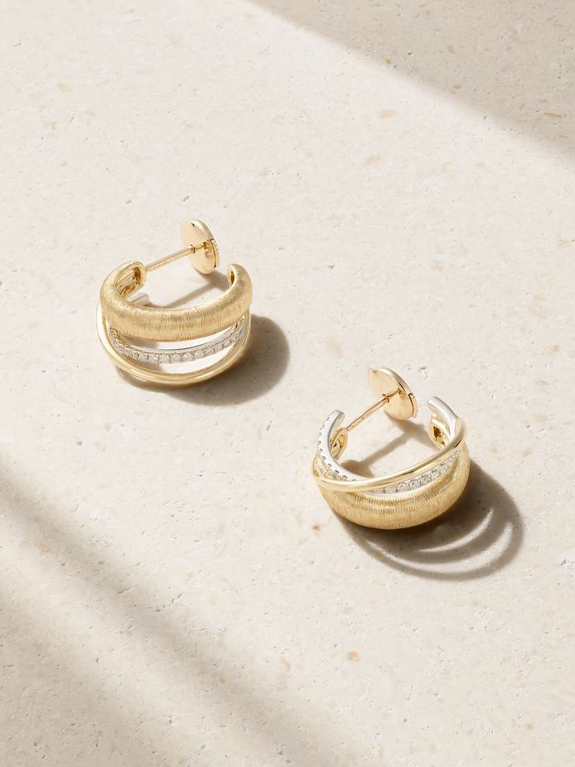 Yvonne Léon 9-karat Yellow And White Gold Diamond Hoop Earrings