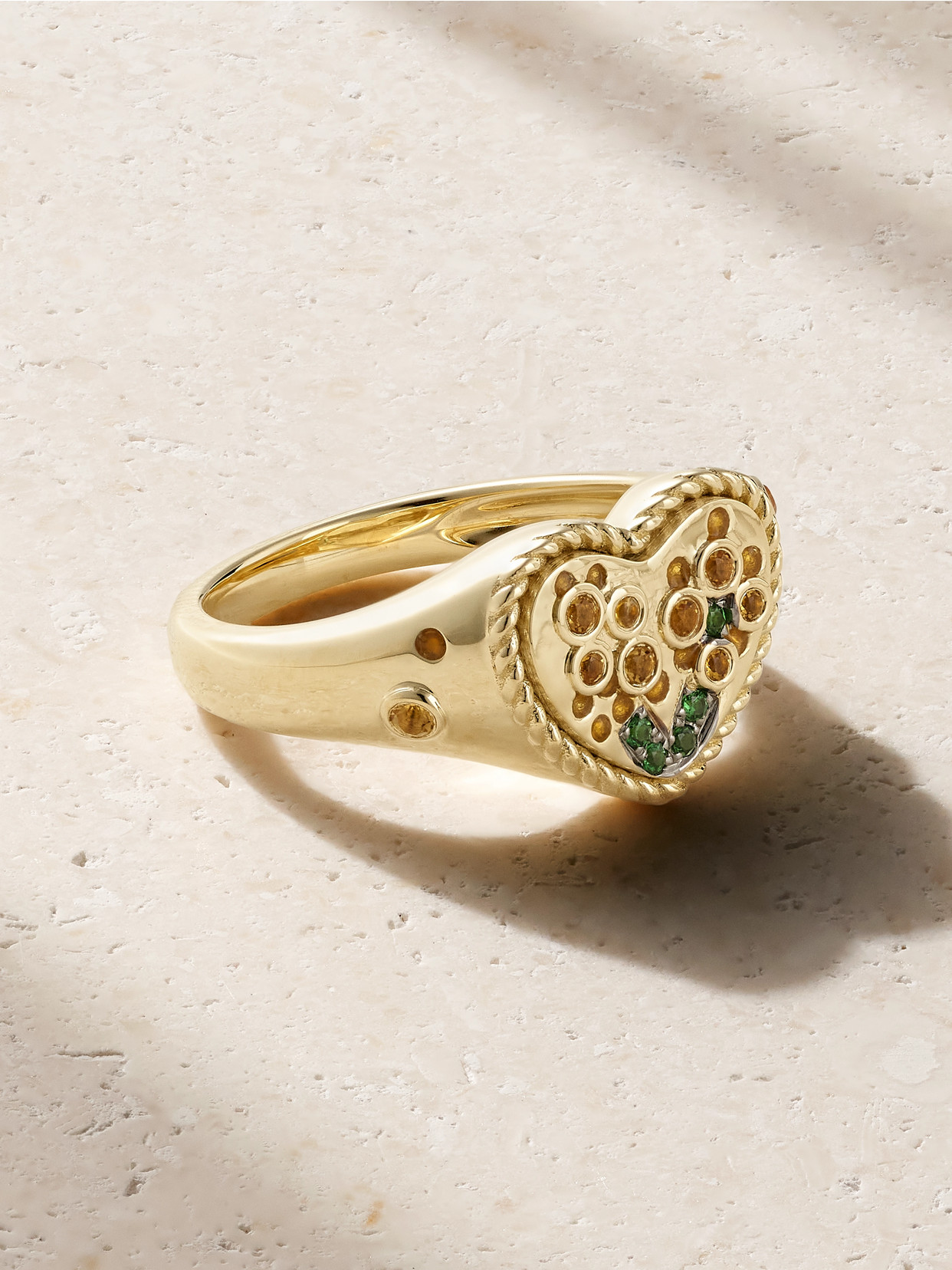 Yvonne Léon 9-karat Yellow And White Gold, Enamel, Citrine And Tsavorite Ring